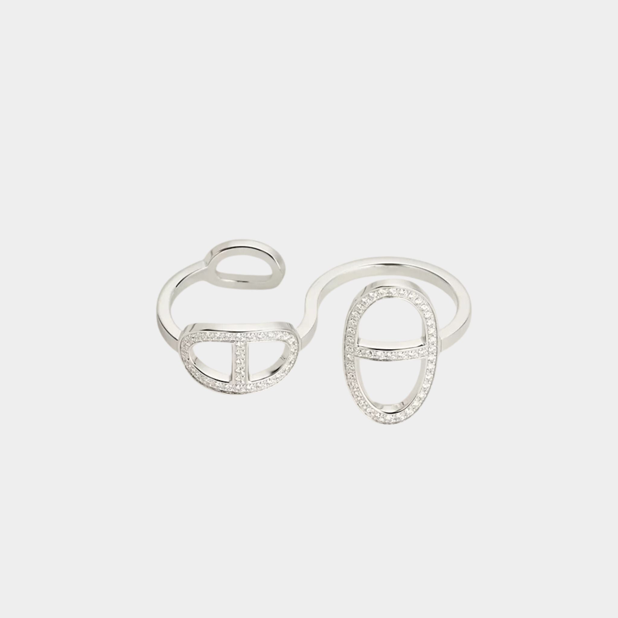 HermesDouble Anchor Chain Contour Ring White Gold Diamonds, Front
