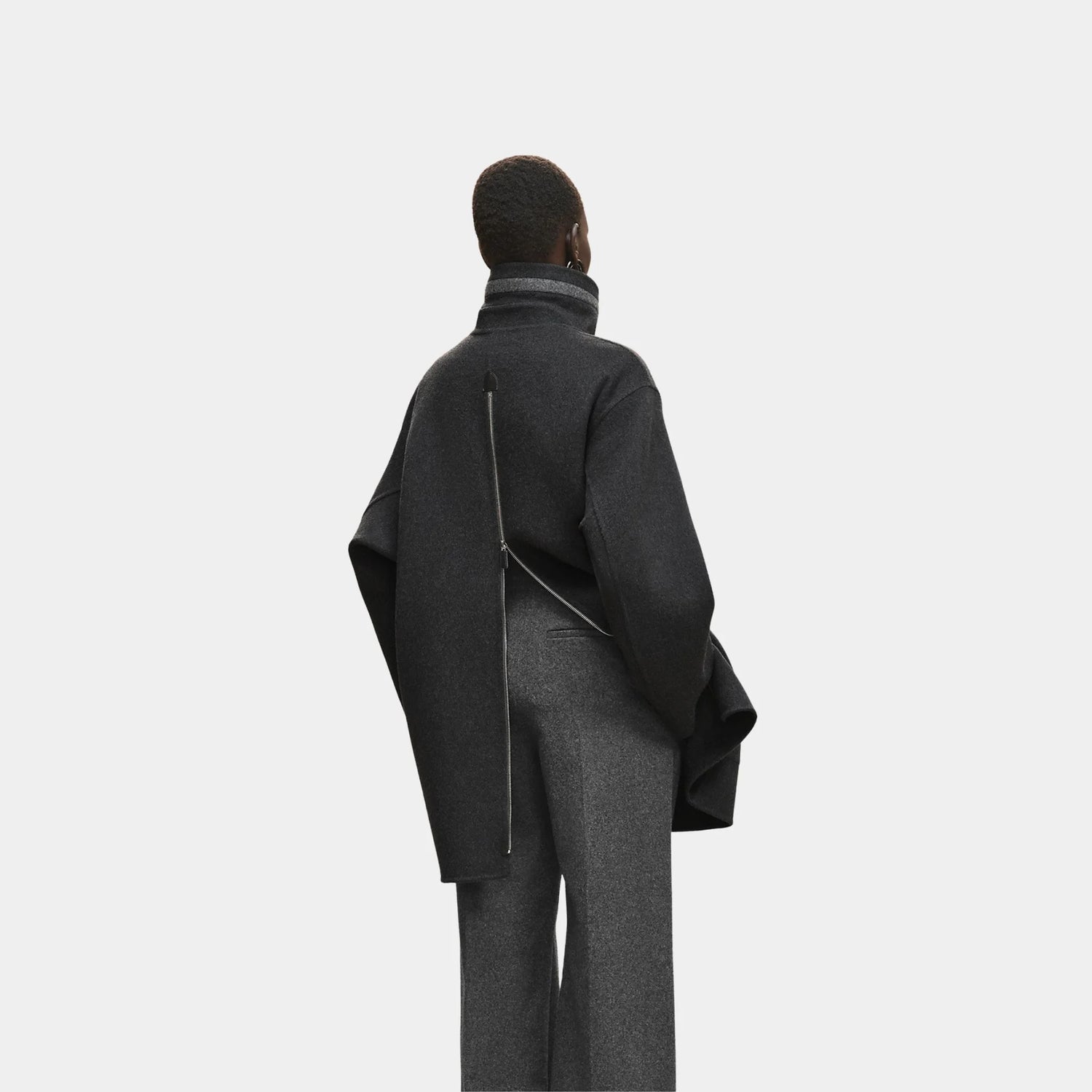 Hermes Double-sided Cashmere Coat with Felt and Leather Details, Back