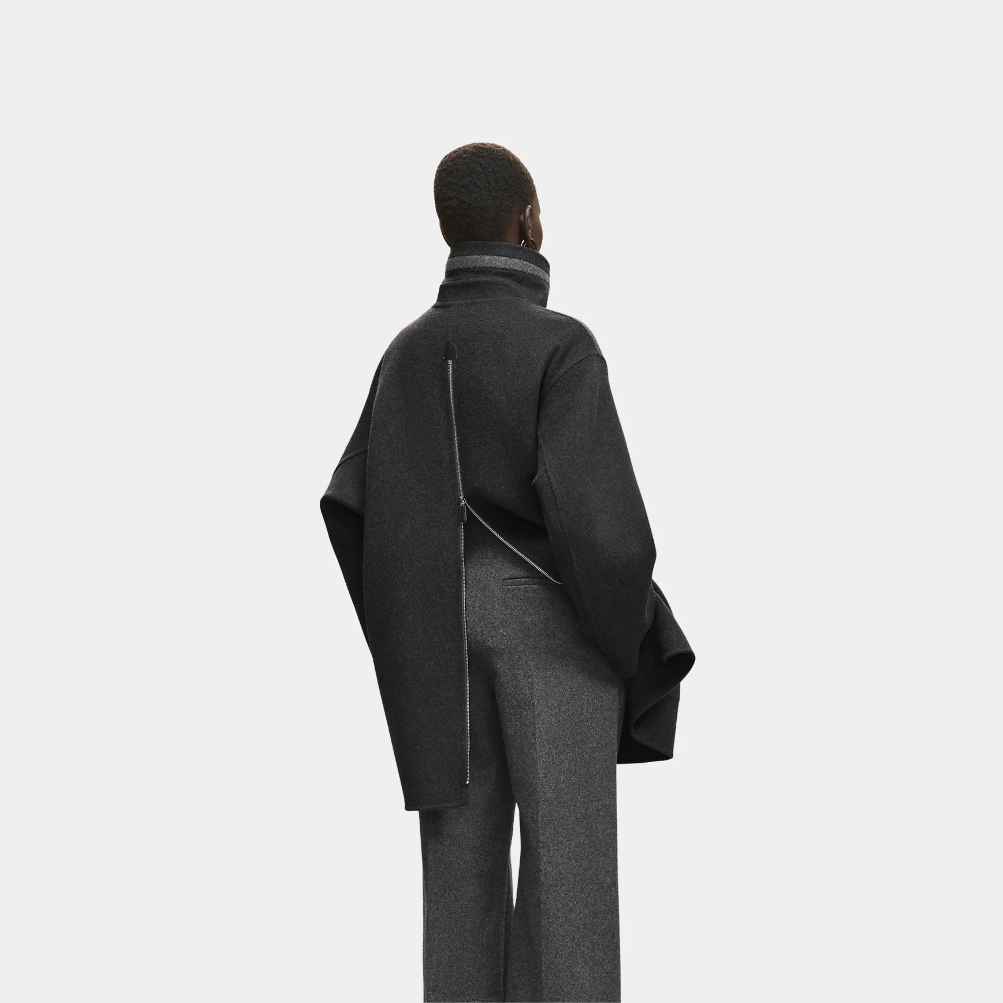 Hermes Double-sided Cashmere Coat with Felt and Leather Details, Back