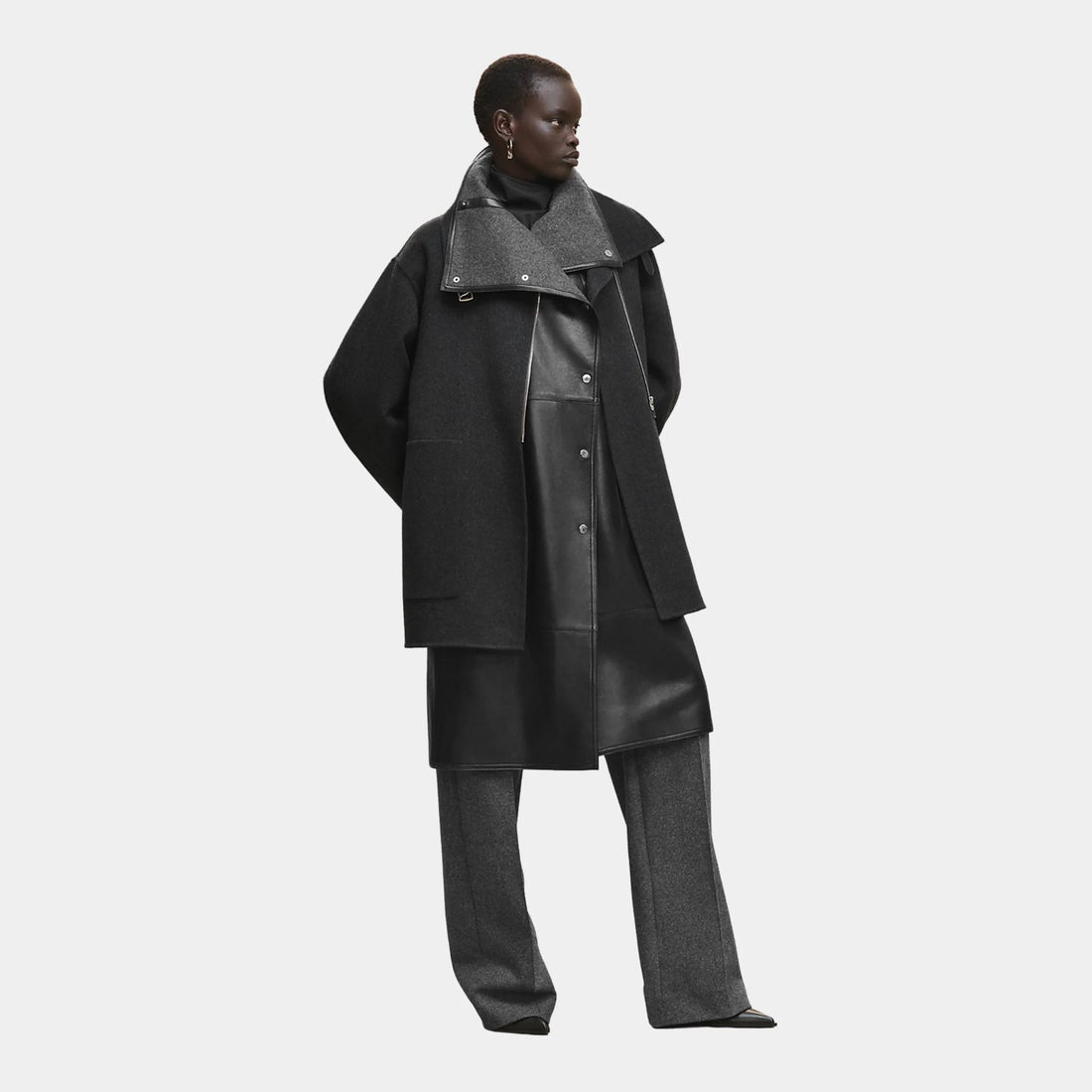 Hermes Double-sided Cashmere Coat with Felt and Leather Details, Front