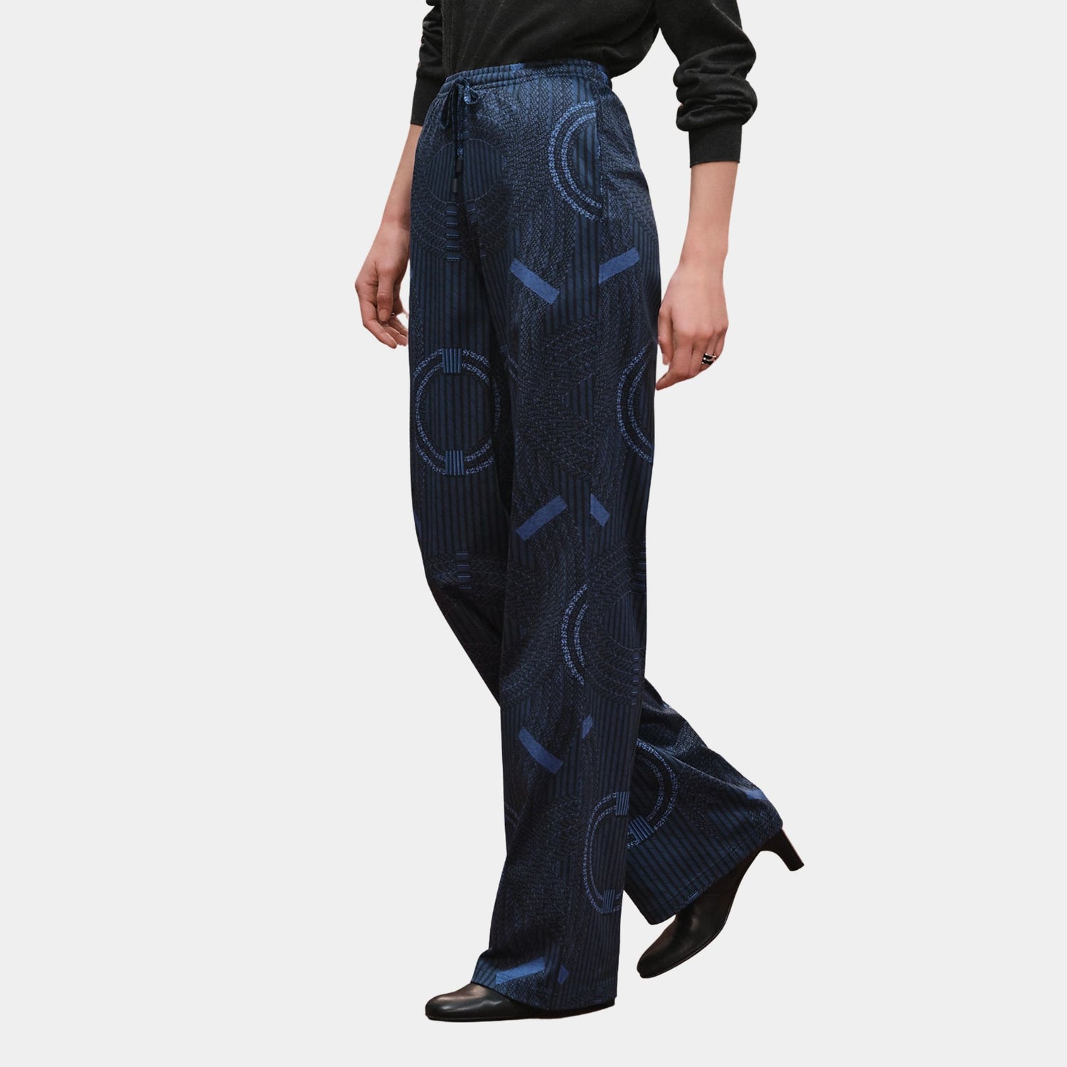 Hermes Dressage Tressage Flowy Pants, Bleu Ecre, Front