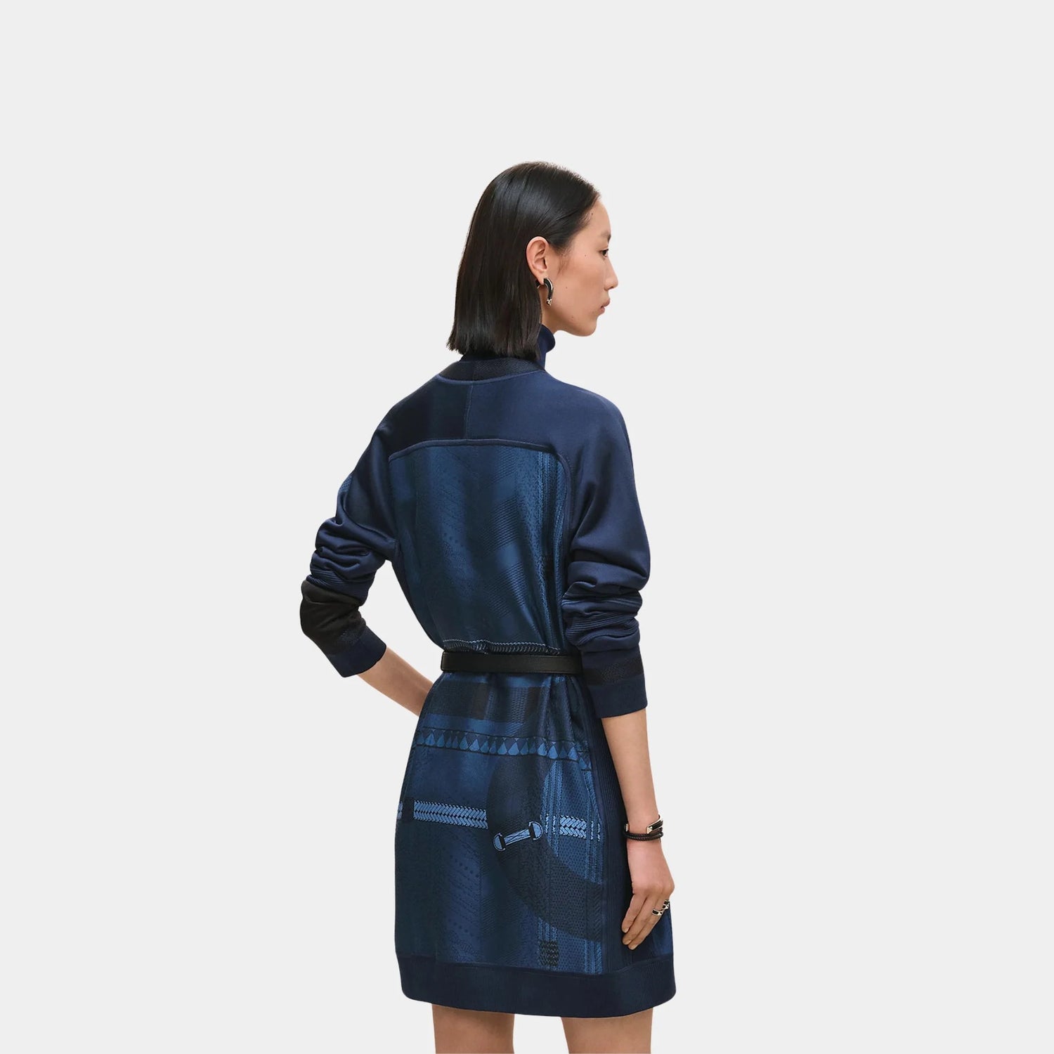 Hermes Dressage Tressage Long-sleeve Twillaine Cardigan, Bleu Encre, Back