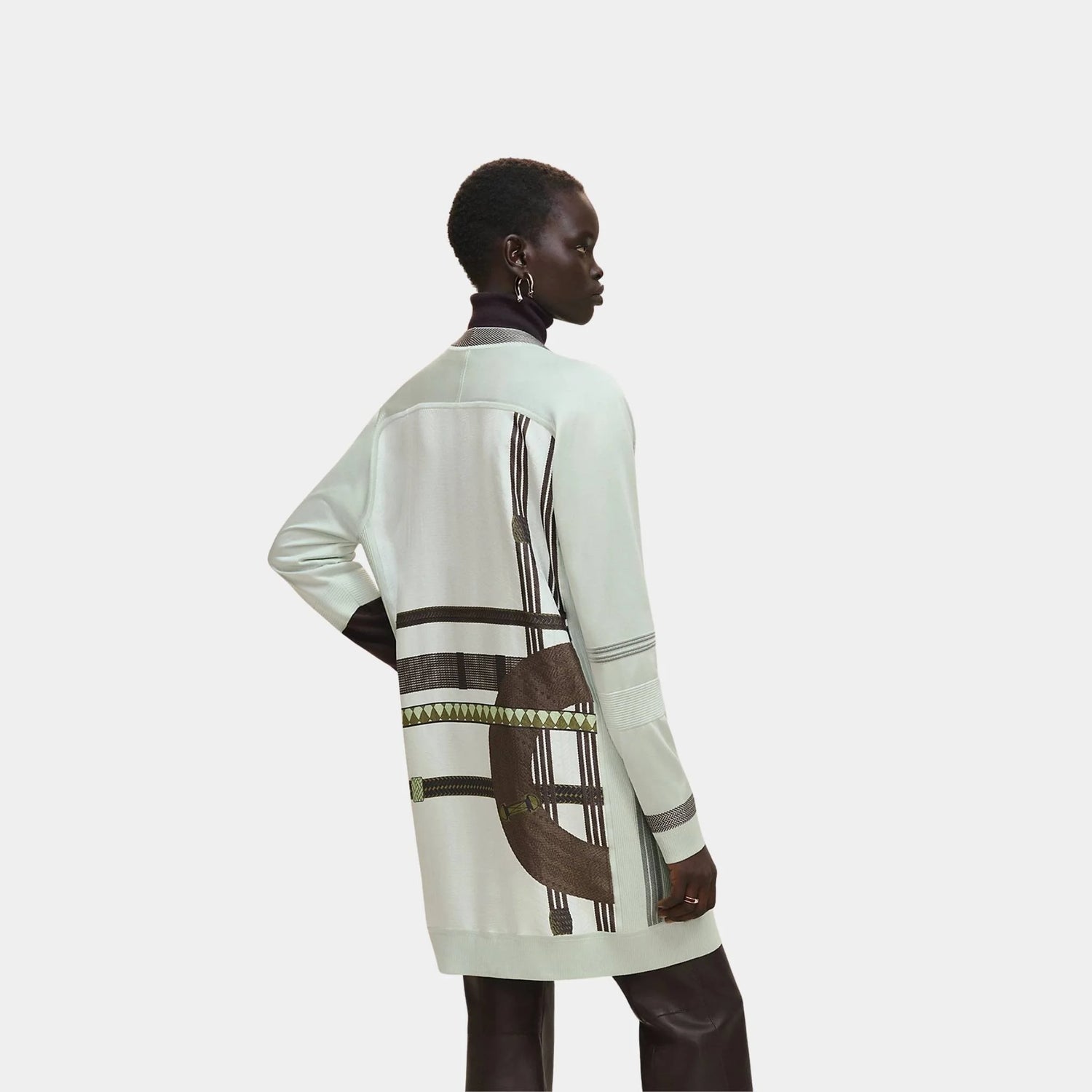 Hermes Dressage Tressage Long-sleeve Twillaine Cardigan, Vert Anis, Back