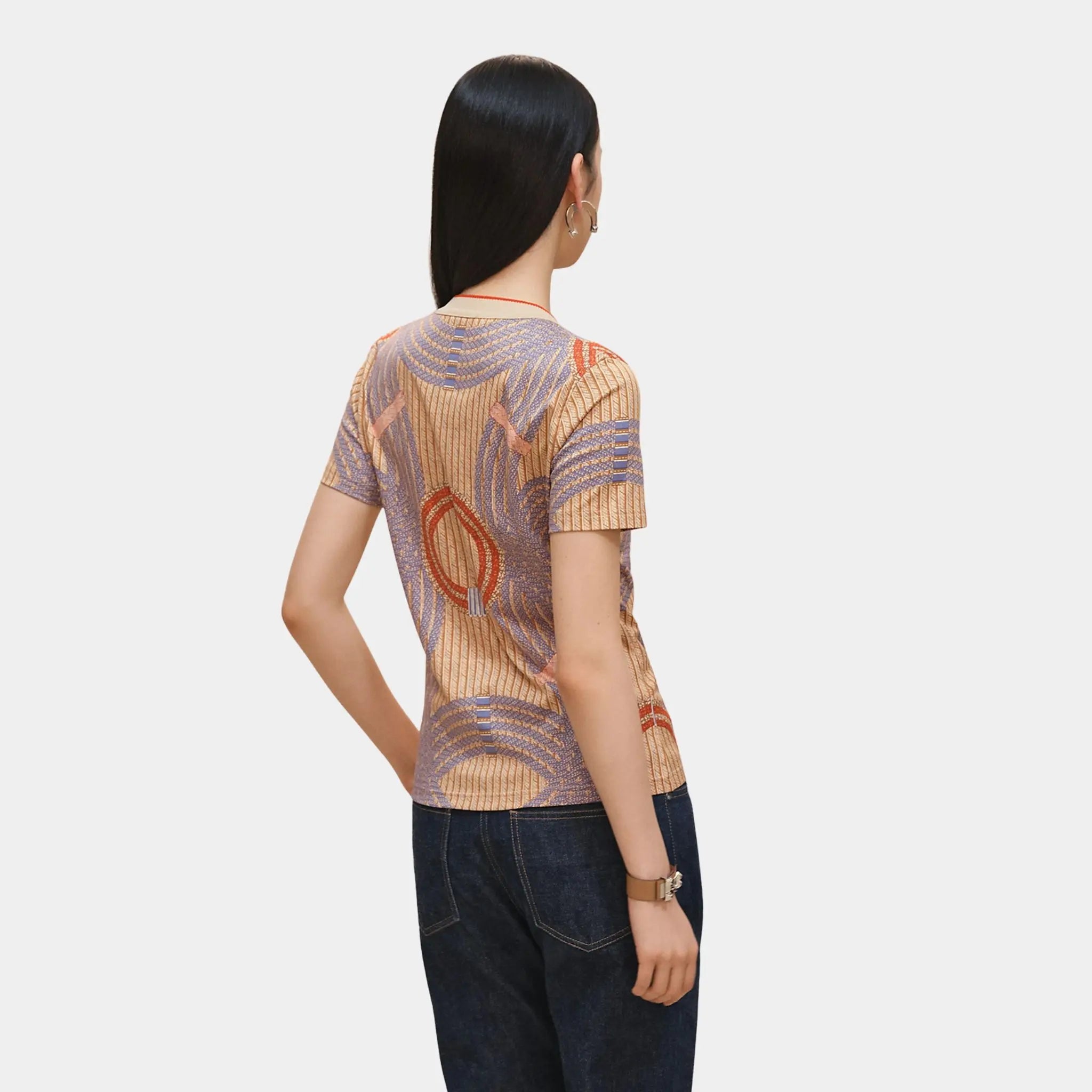 Hermes Dressage Tressage Micro T-shirt, Beige Vanilla, Back