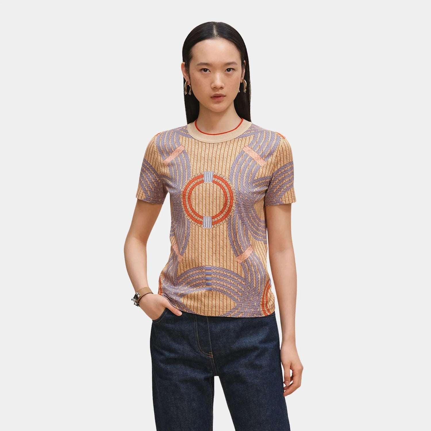 Hermes Dressage Tressage Micro T-shirt, Beige Vanilla, Front