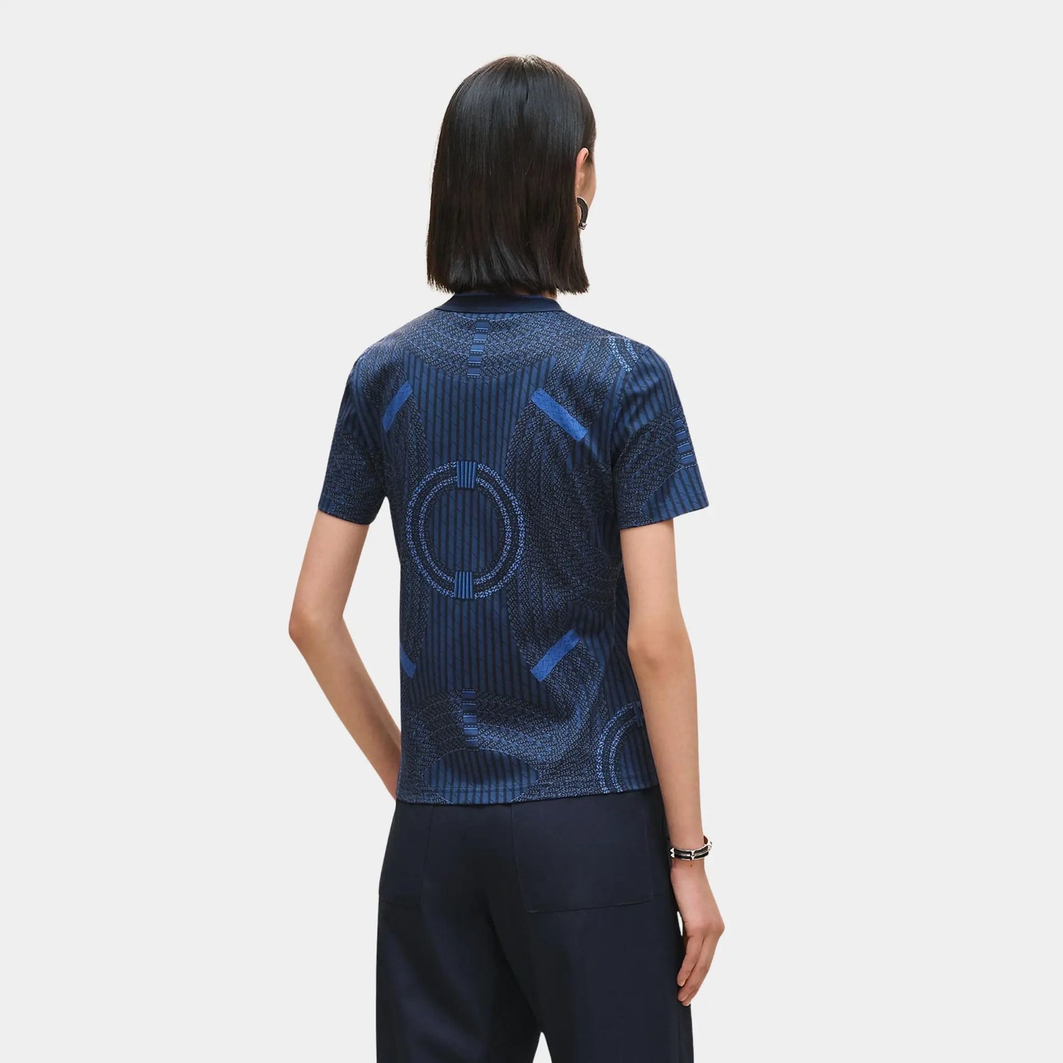 Hermes Dressage Tressage Micro T-shirt, Bleu Encre, Back