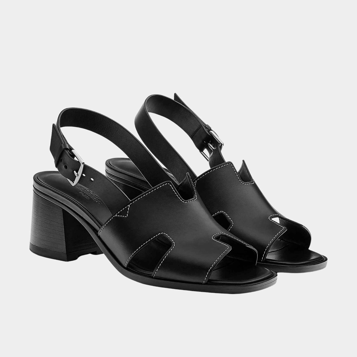 Hermes Elbe 60 Sandal in Calfskin, Noir, Front