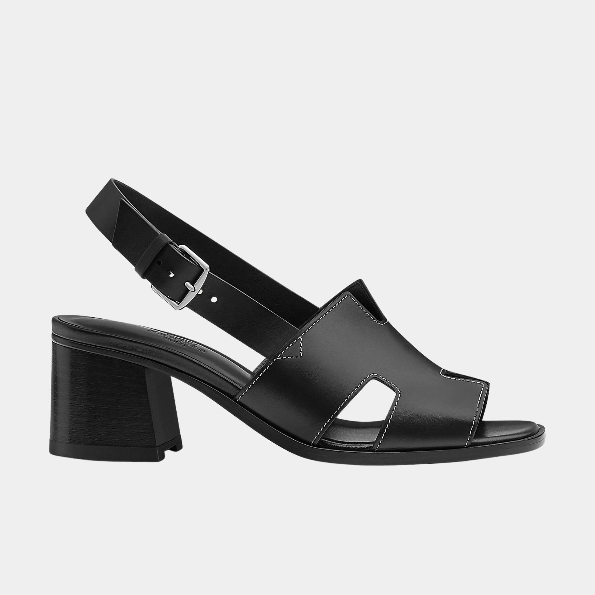 Hermes Elbe 60 Sandal in Calfskin, Noir, Side