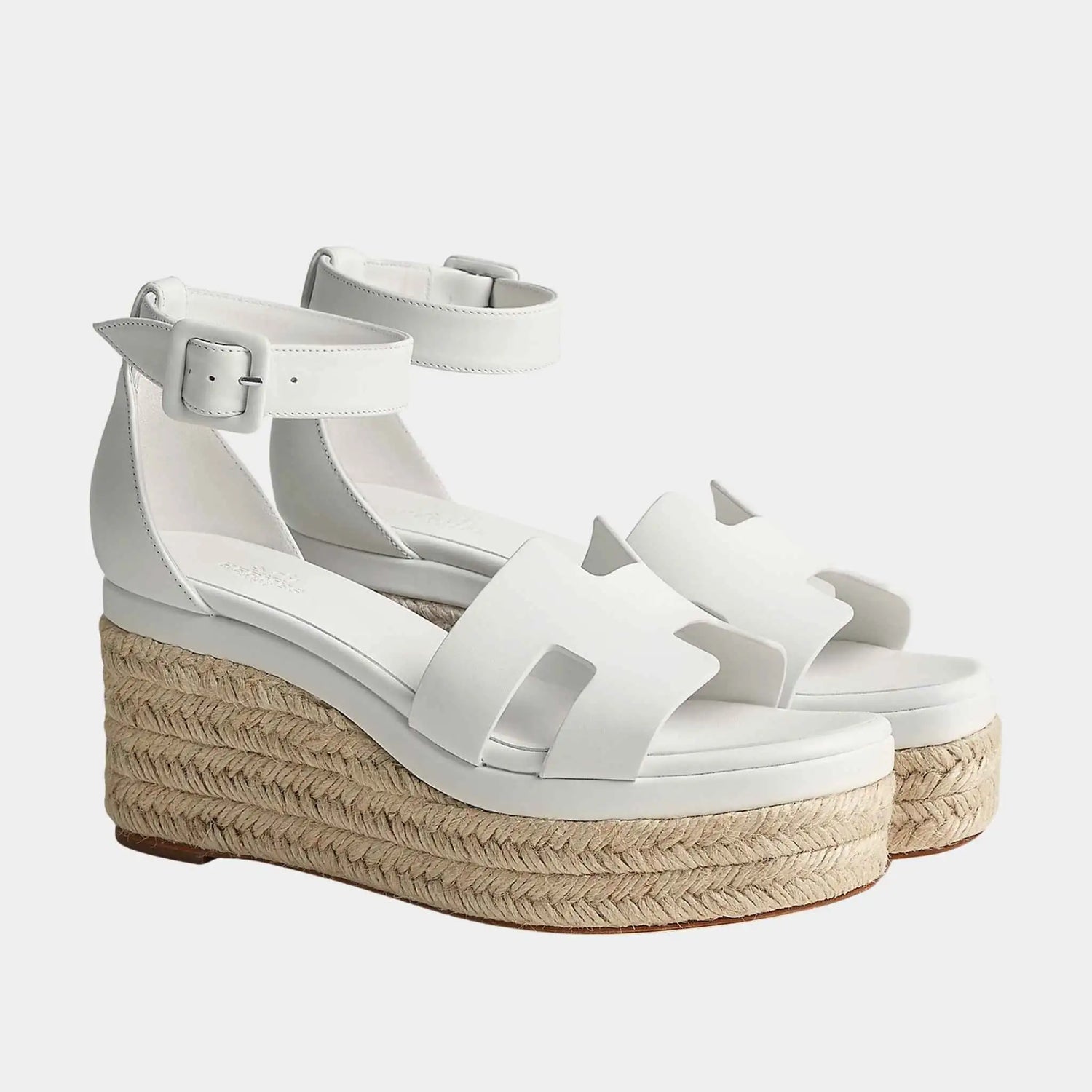 Hermes Elda Espadrille in Calfskin, Blanc, Front
