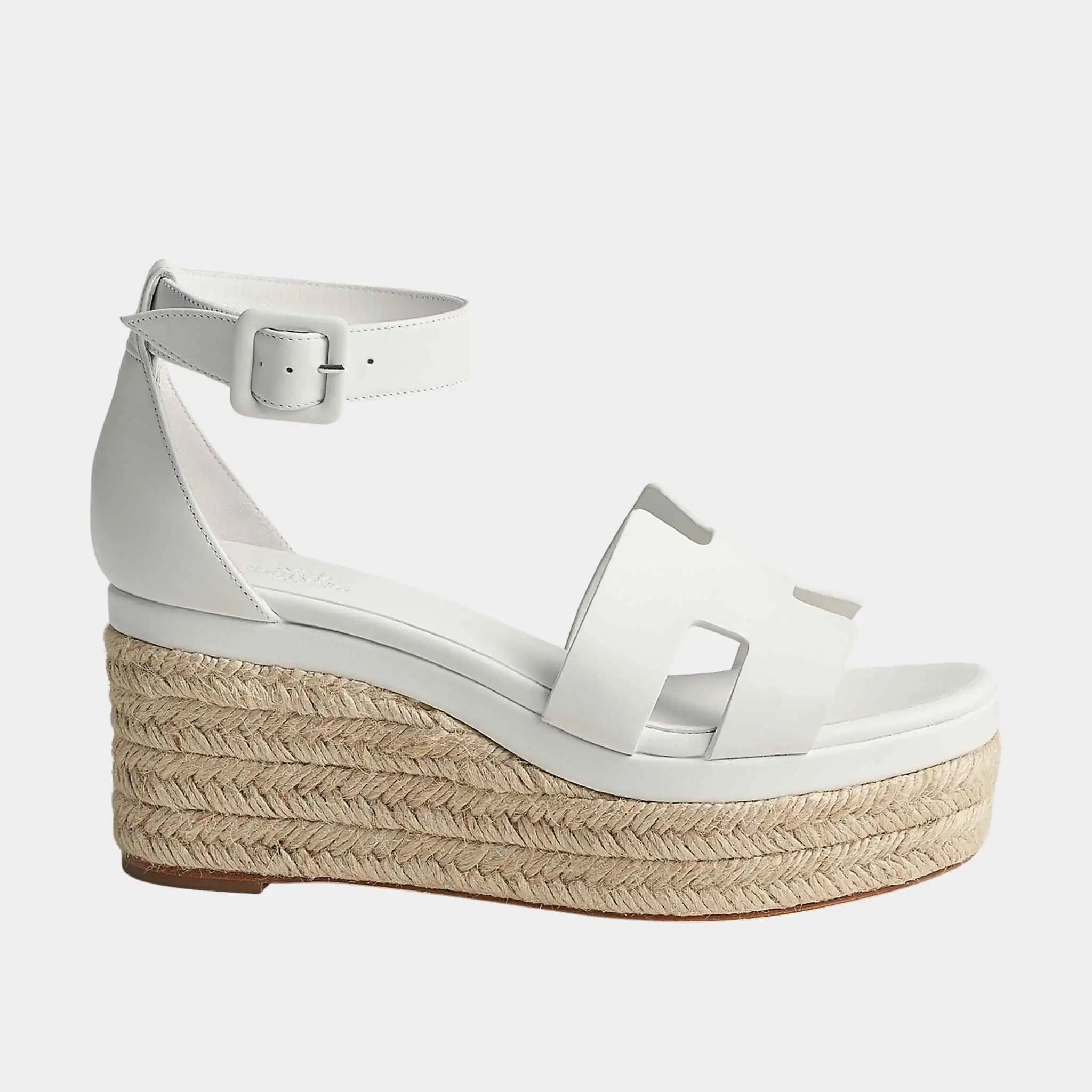 Hermes Elda Espadrille in Calfskin, Blanc, Side