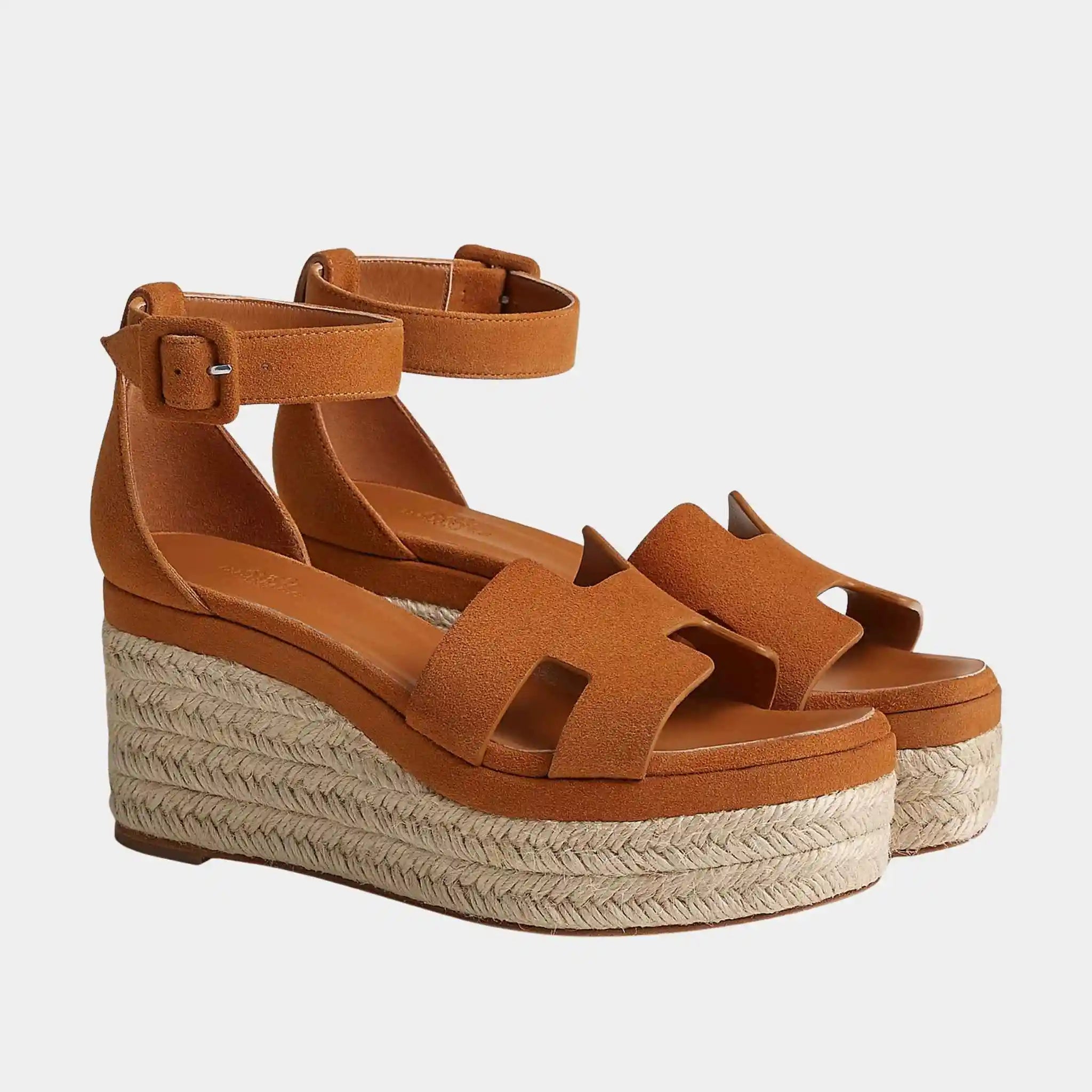 Hermes Elda Espadrille in Suede Goatskin, Naturel, Front