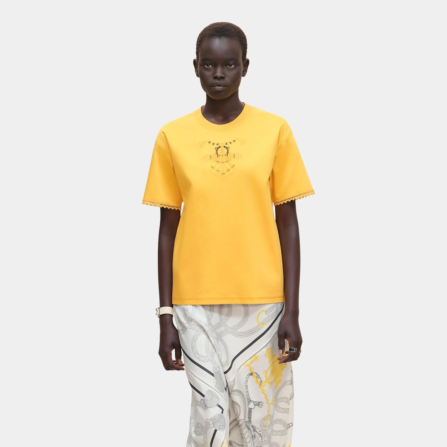 Hermes Embroidered Maxi T-shirt, Jaune Mimosa, Front