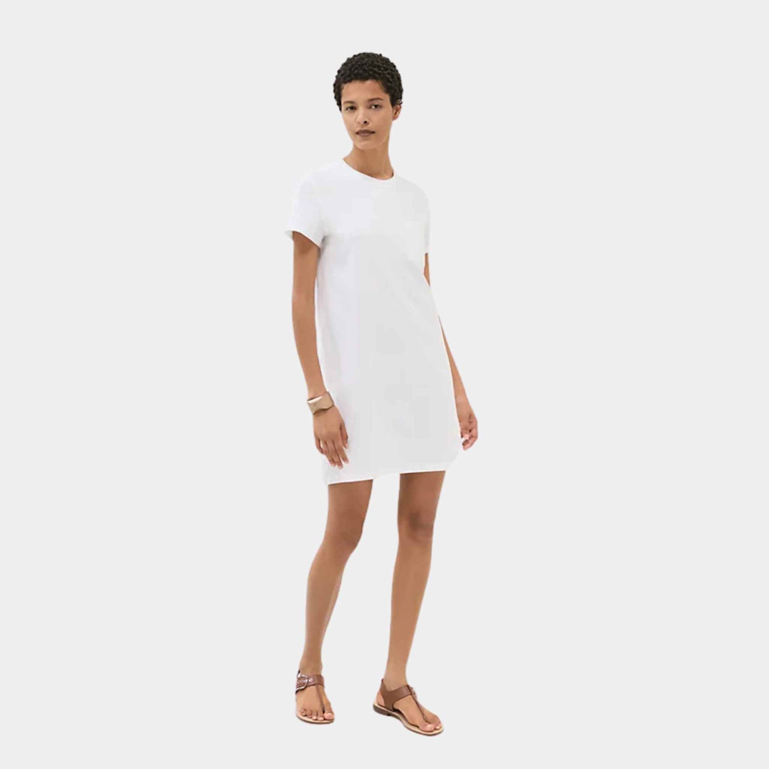 Hermes Embroidered Pocket Dress Blanc, Front, Model