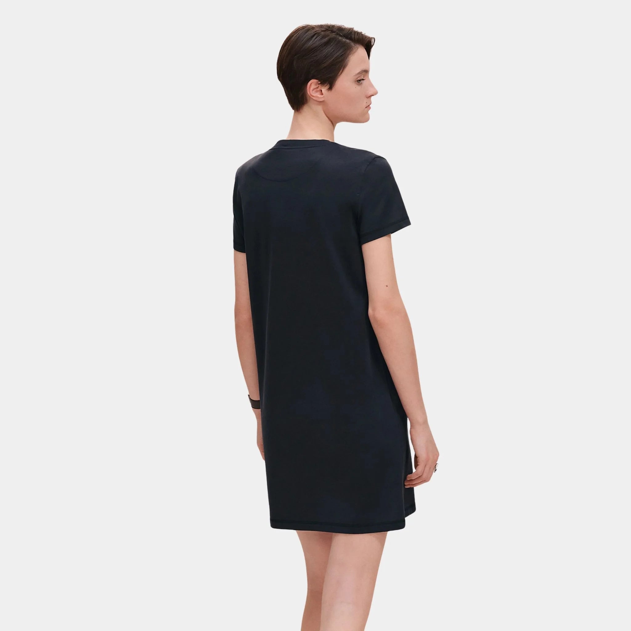 Hermes Embroidered Pocket Dress in Plain Cotton Jersey, Bleu Noir, Back