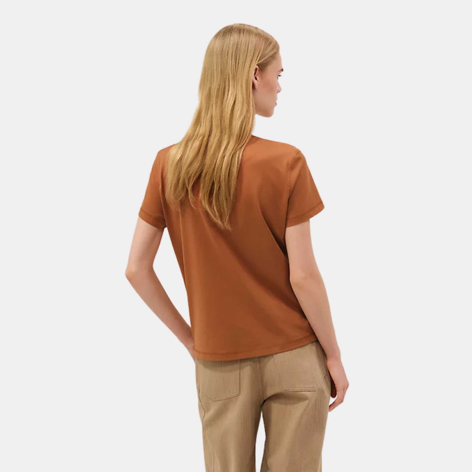 Hermes Embroidered Pocket T-shirt Marron Alezan, Back, Model