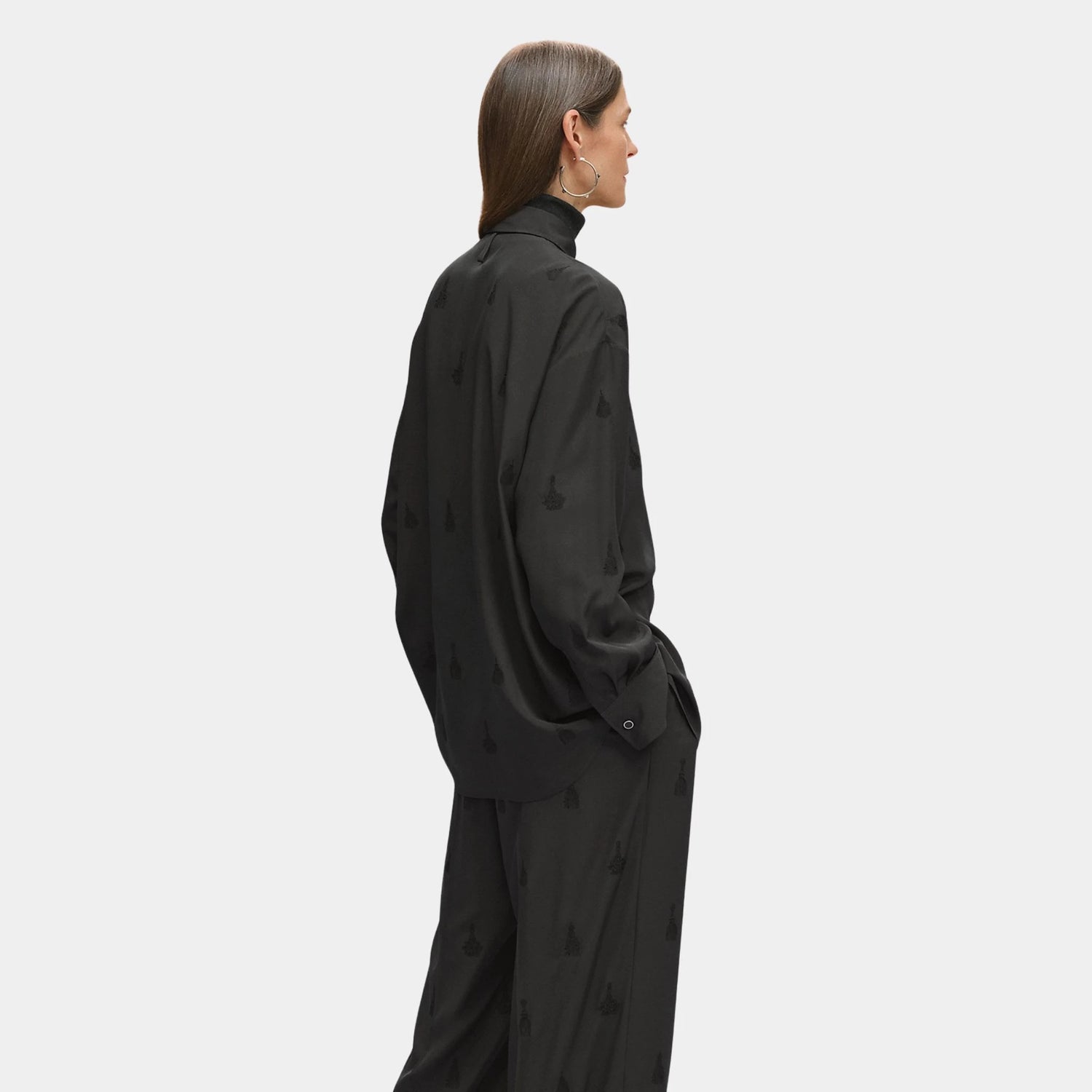 Hermes Embroidered Silk Canvas Shirt, Gris Charbon, Back