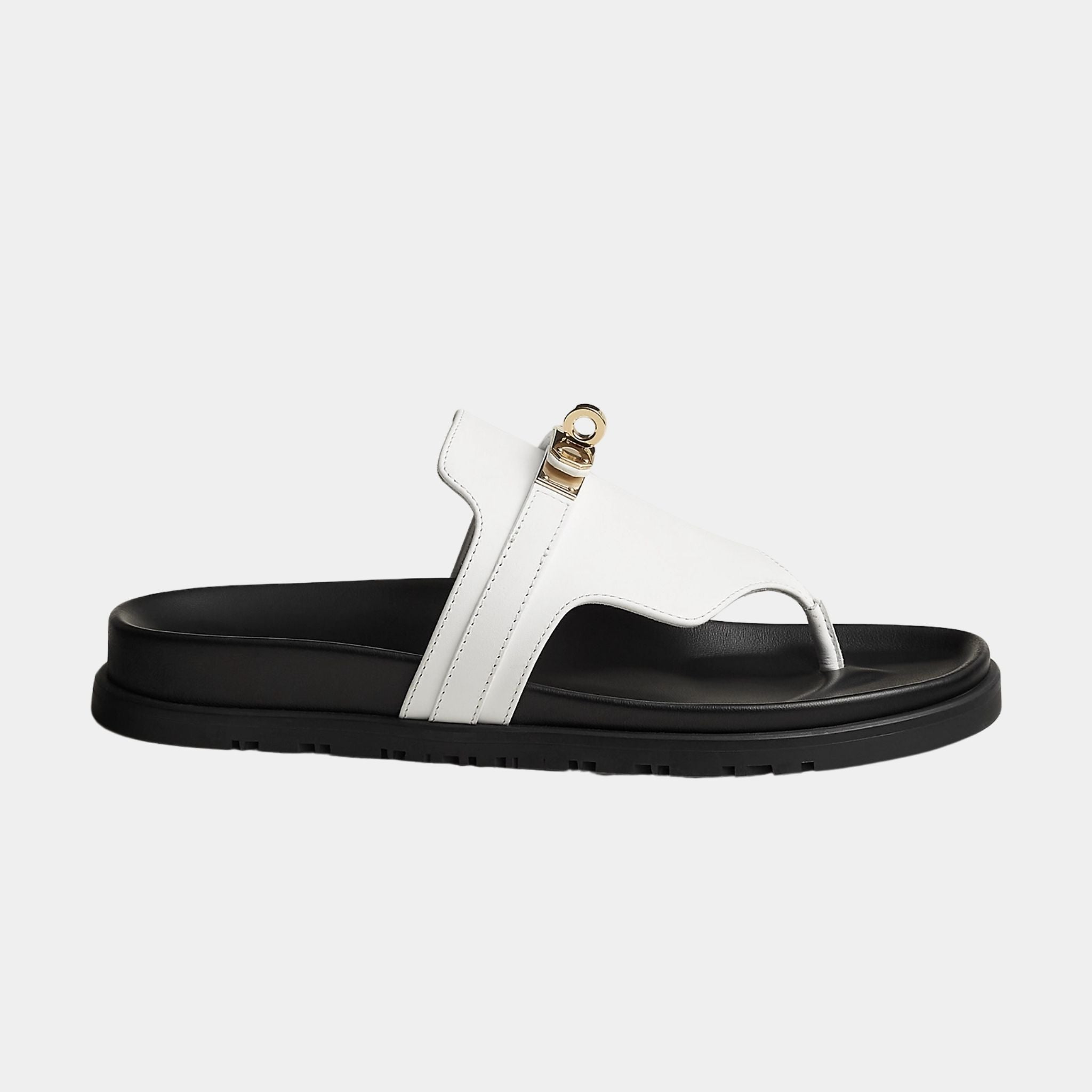 Hermes Empire Sandal Calfskin Gold Plated Buckle, Blanc, Side