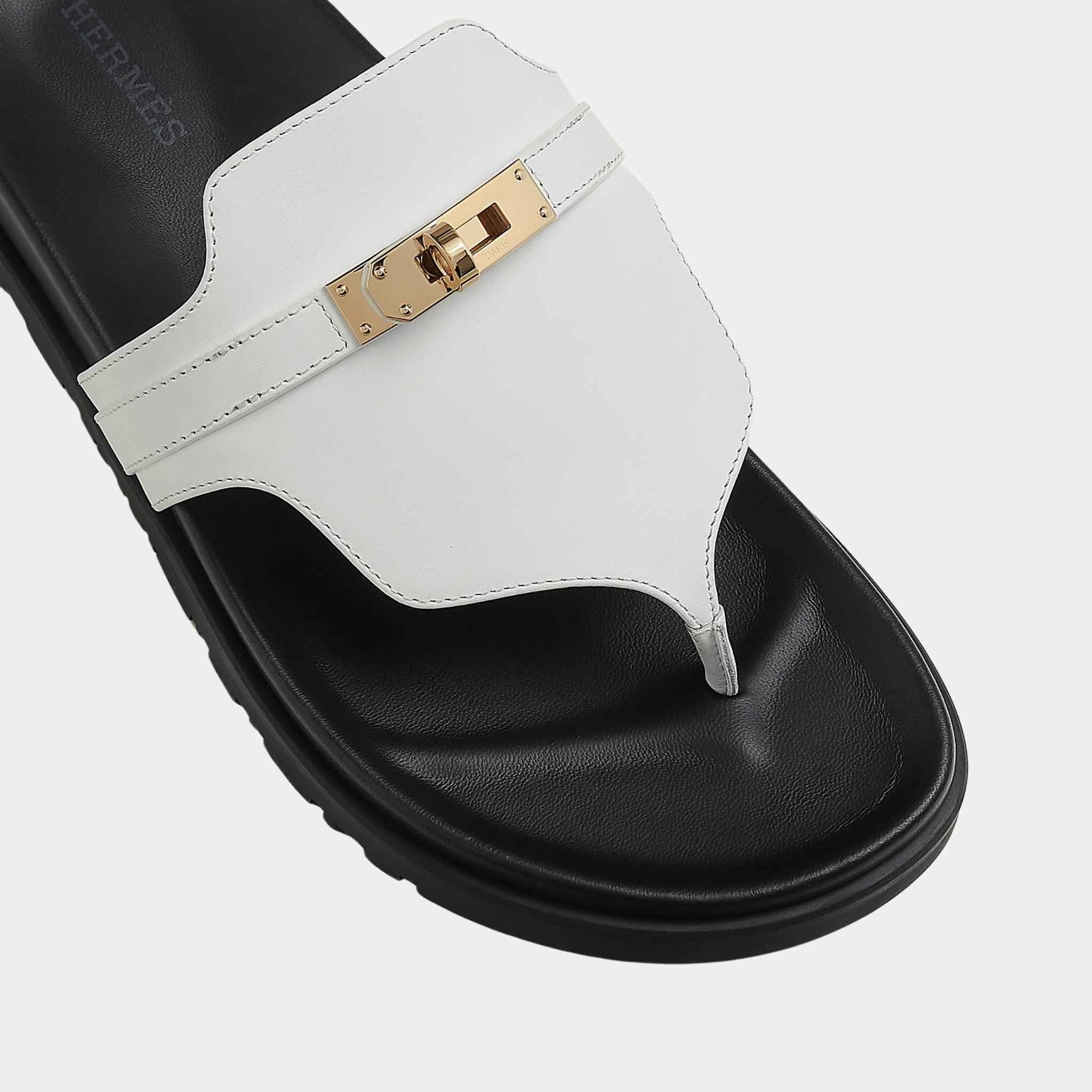 Hermes Empire Sandal Calfskin Gold Plated Buckle, Blanc, Top