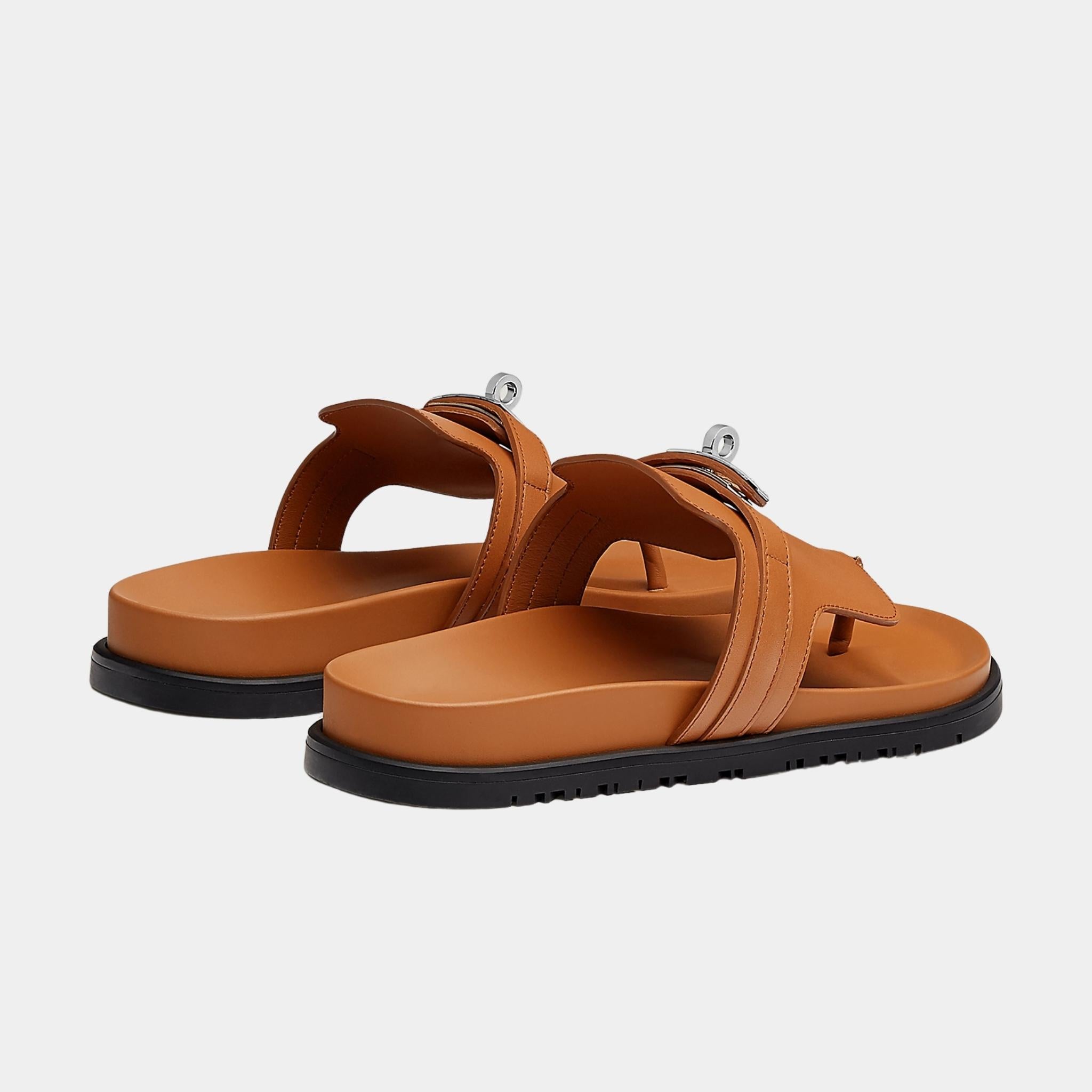 Hermes Empire Sandal Calfskin Palladium Plated Buckle, Marron Glaise, Back