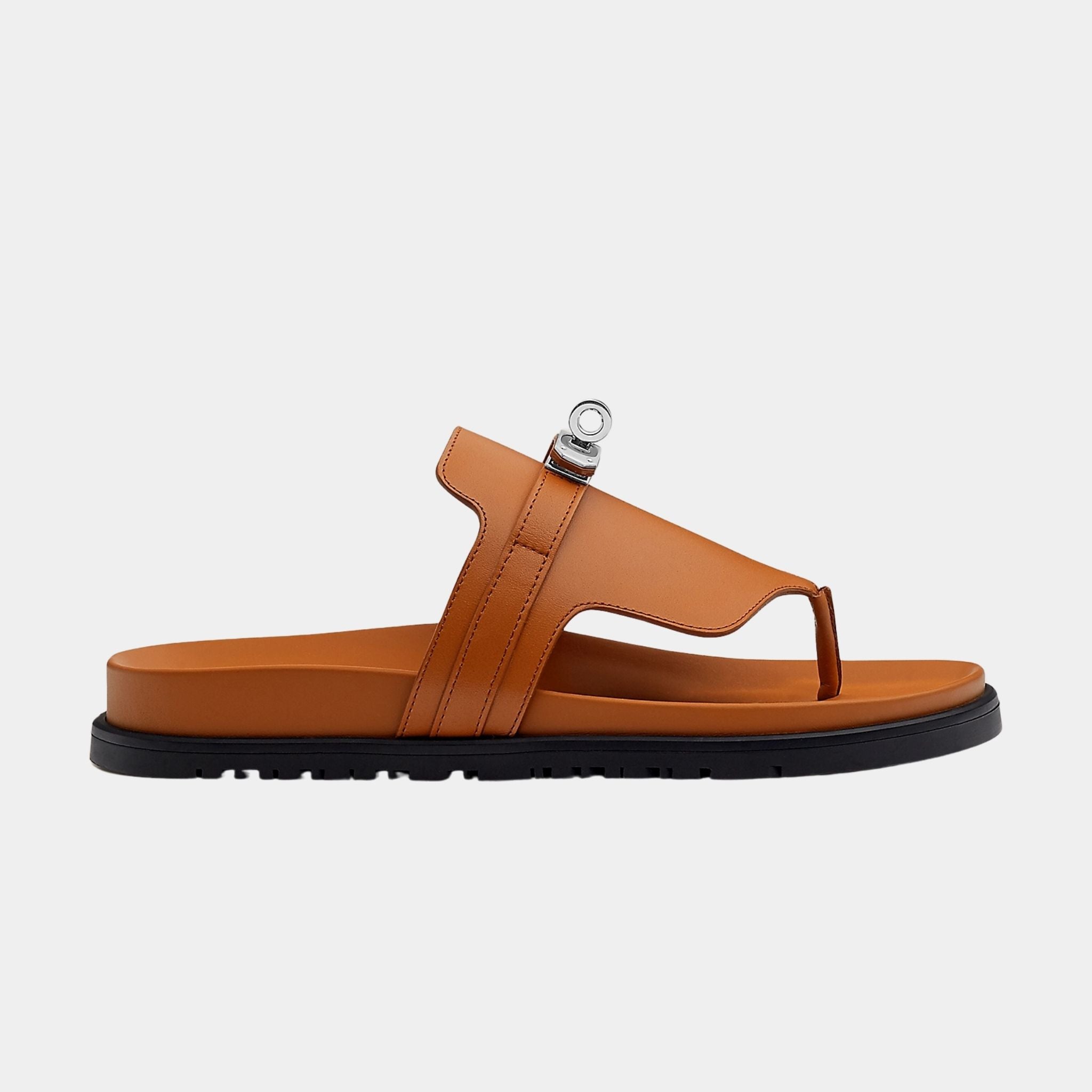 Hermes Empire Sandal Calfskin Palladium Plated Buckle, Marron Glaise, Side