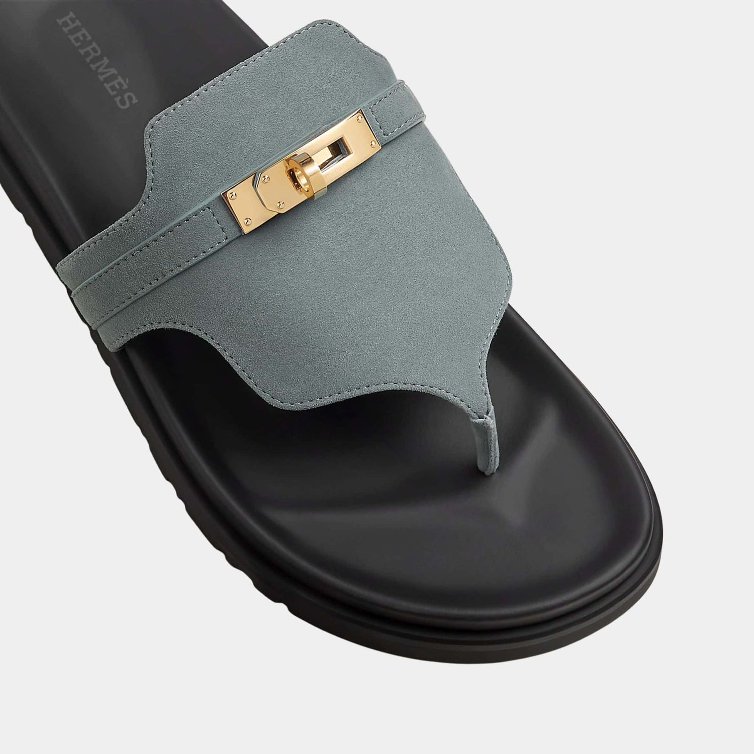 Hermes Empire Sandals in Suede Goatskin, Bleu Tonnere, Top
