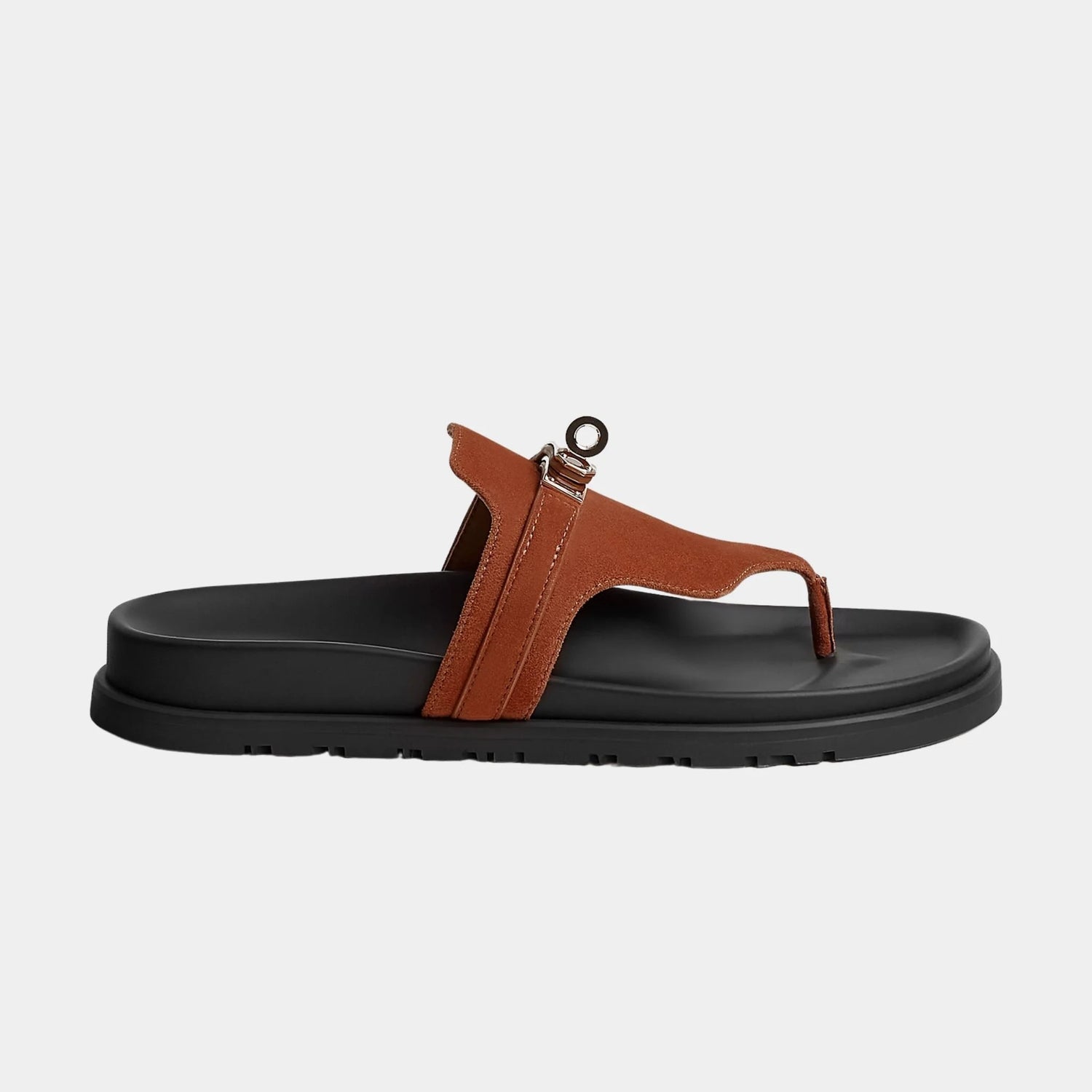 Hermes Empire Sandals in Suede Goatskin, Brown Love, Side