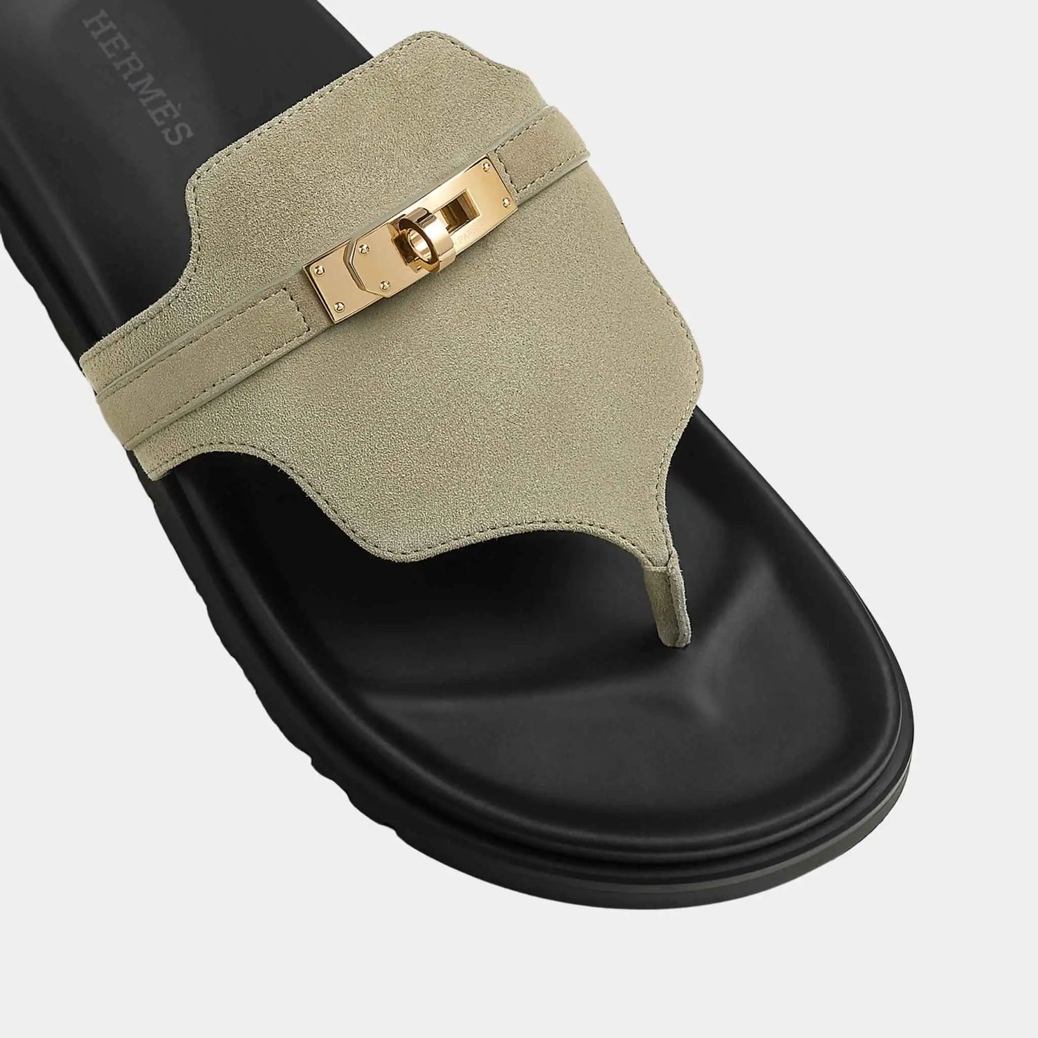 Hermes Empire Sandals in Suede Goatskin, Mosaic Green, Top