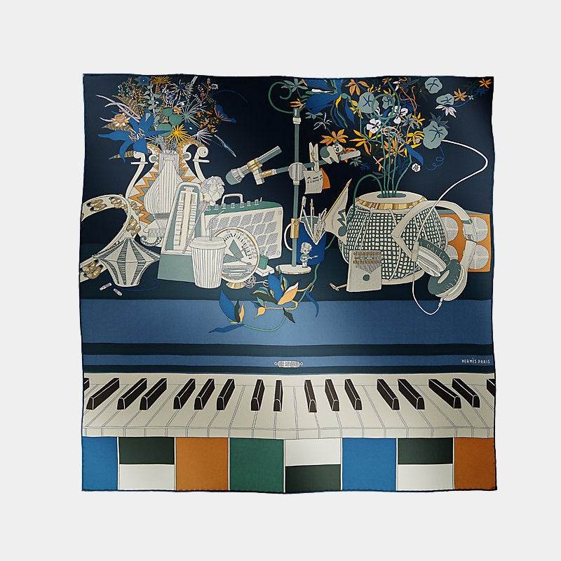 Hermes En Studio scarf 70, Midnight Blue
