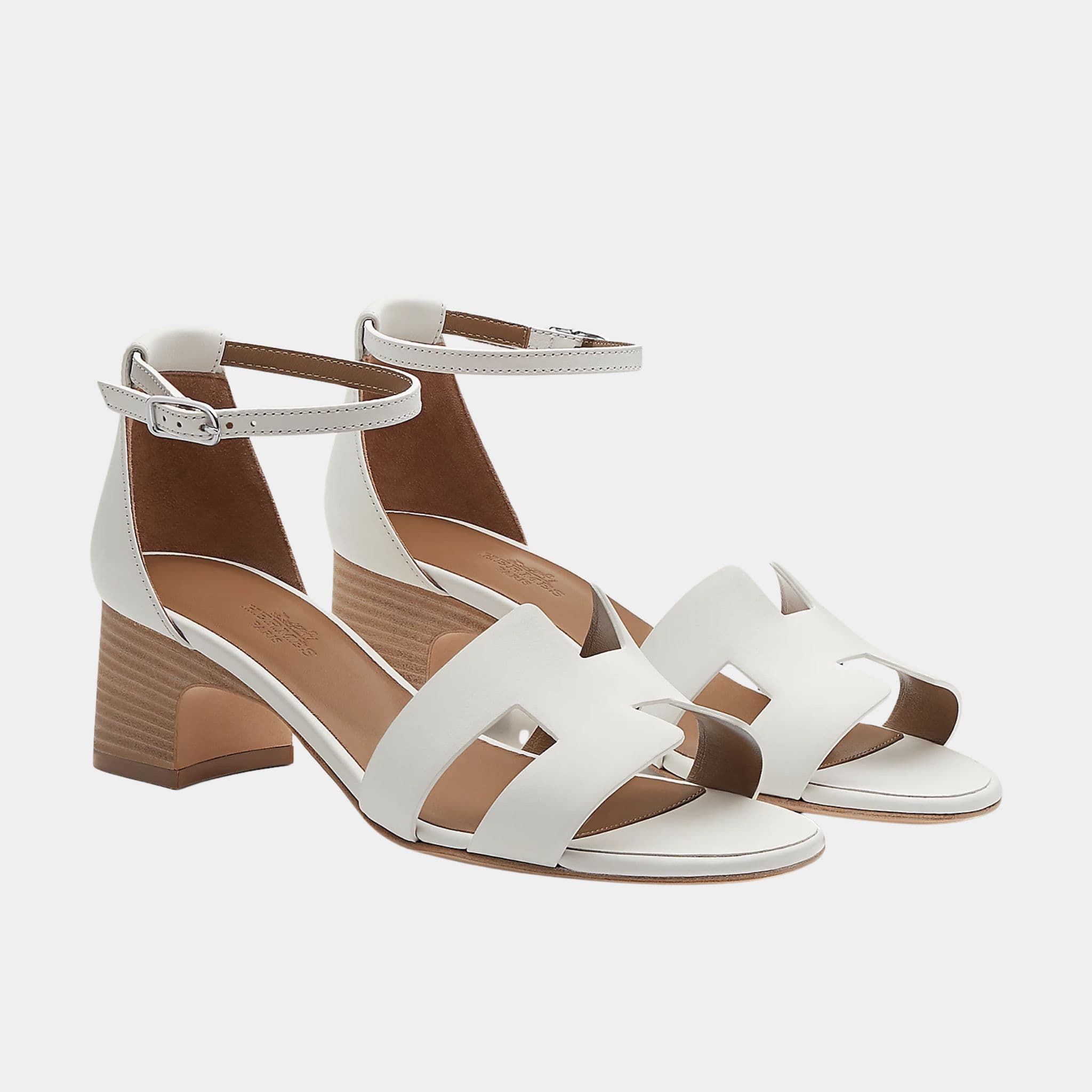 Hermes Encens 50 Sandal in Calfskin, Blanc, Front
