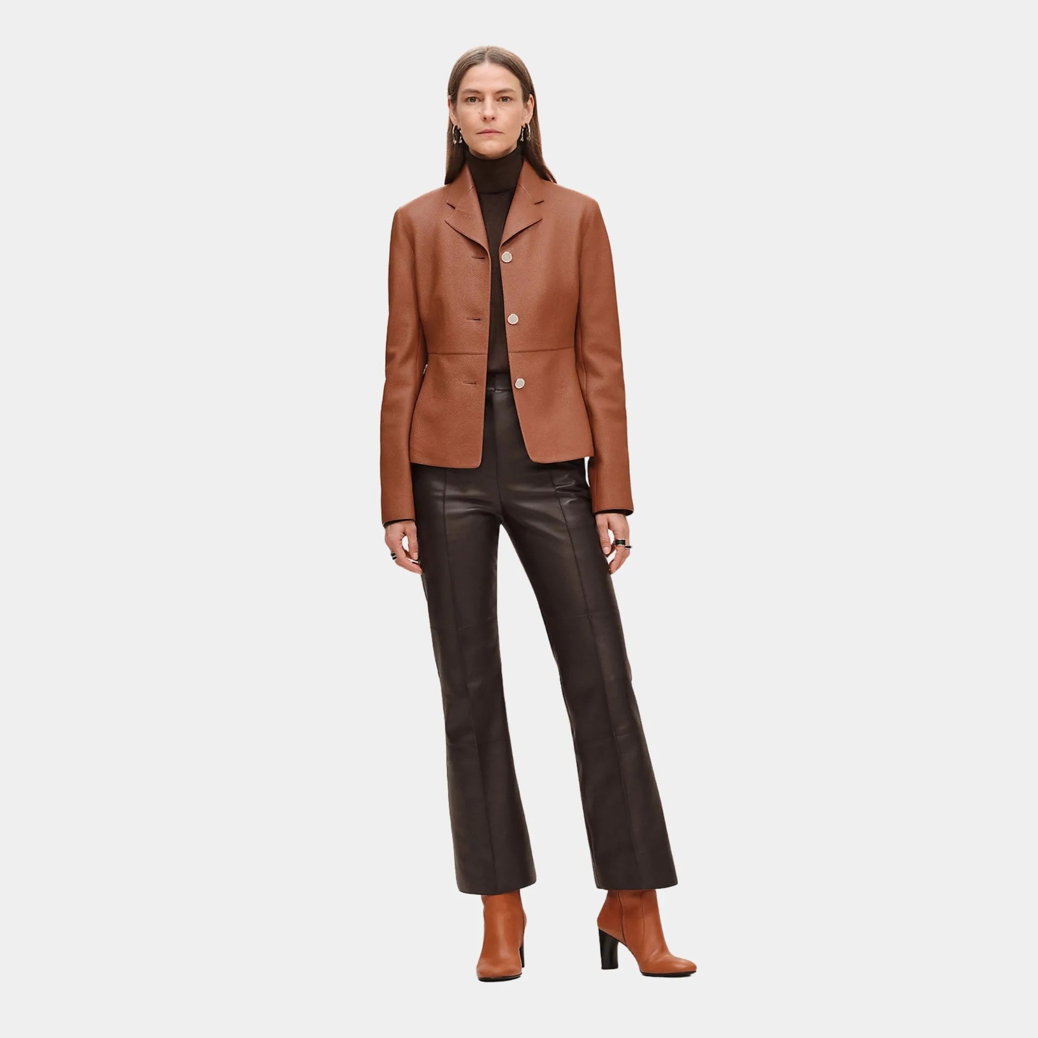 Hermes Equestrian Jacket in Washed Deer, Marron Fauve, Front
