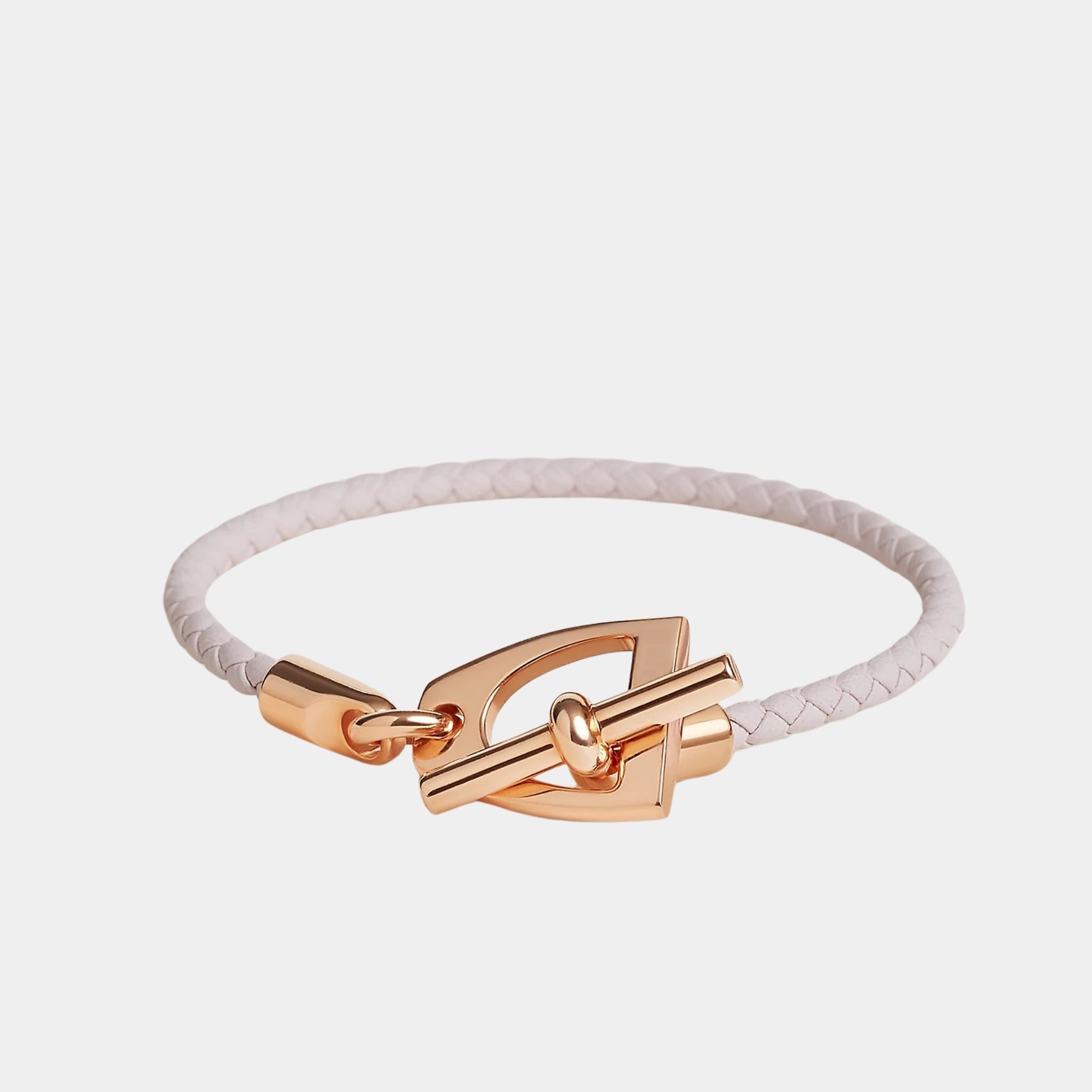 Hermes Etrier Bracelet Swift Calfskin Rose Gold Plated, Mauve Pale
