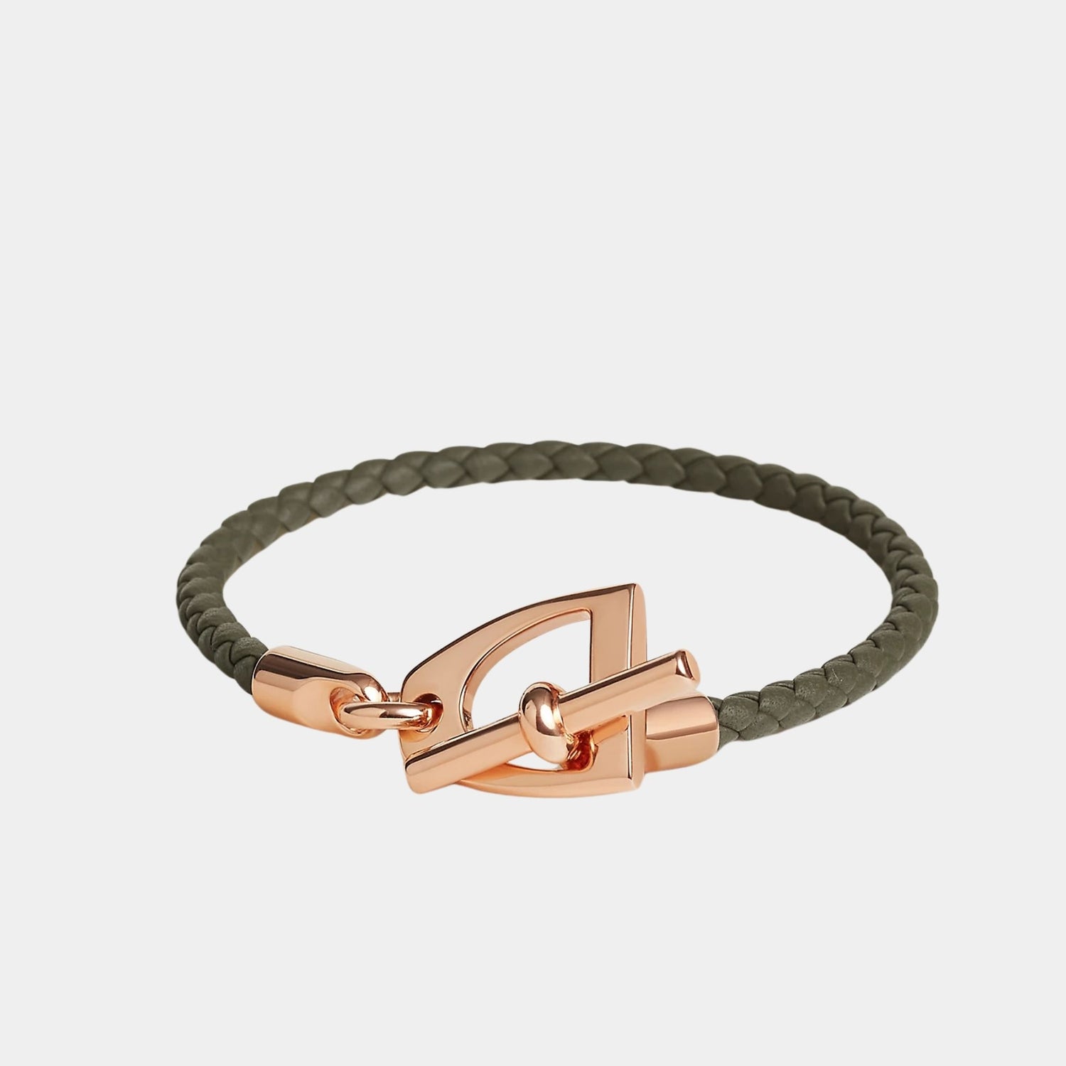 Hermes Etrier Bracelet Swift Calfskin Rose Gold Plated, Vert Veronese
