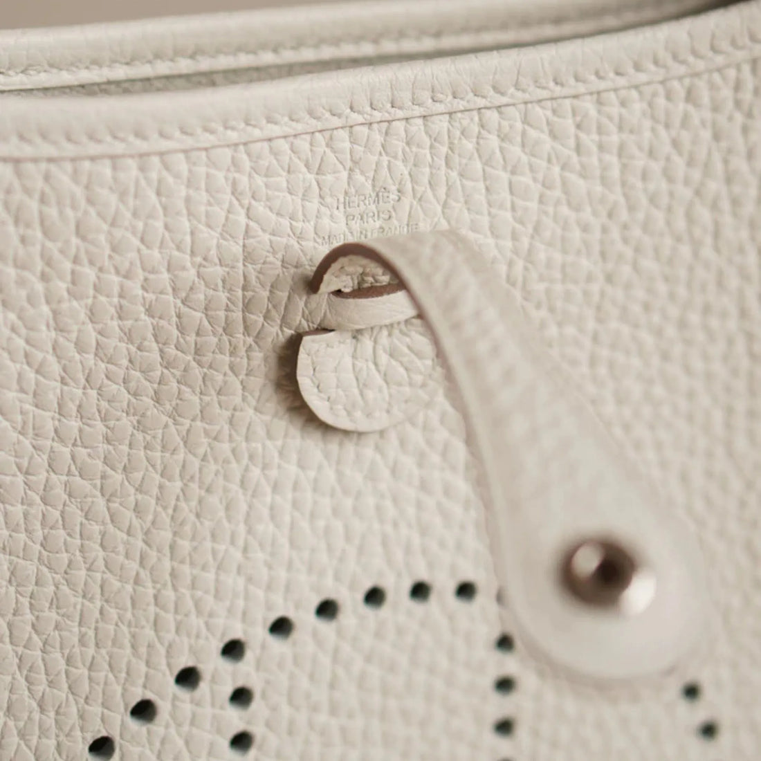 Hermes Evelyne 16 Clemence White PHW, closeup