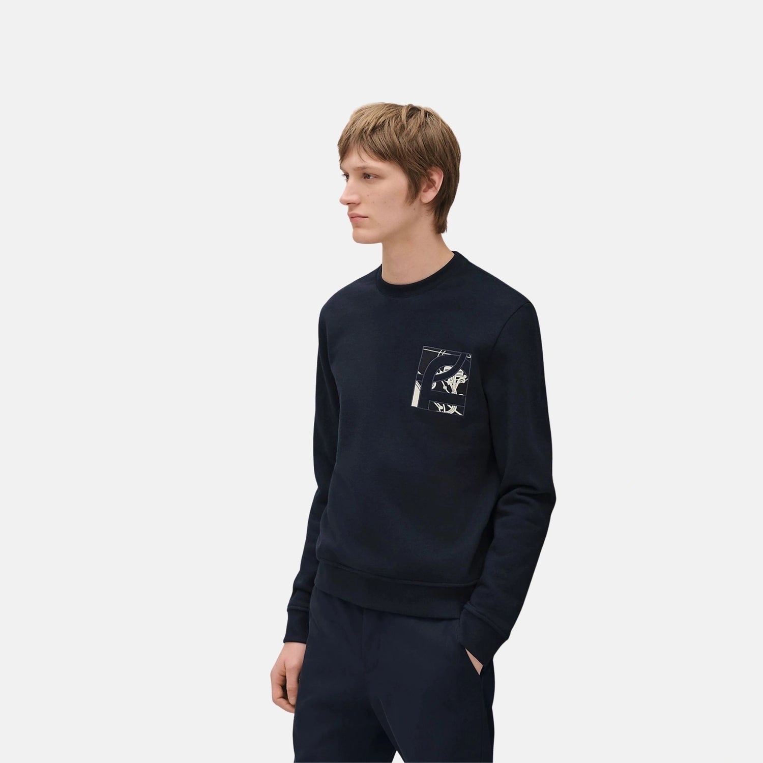 Hermes Ex-Libris Crewneck Sweater, Marine, Front
