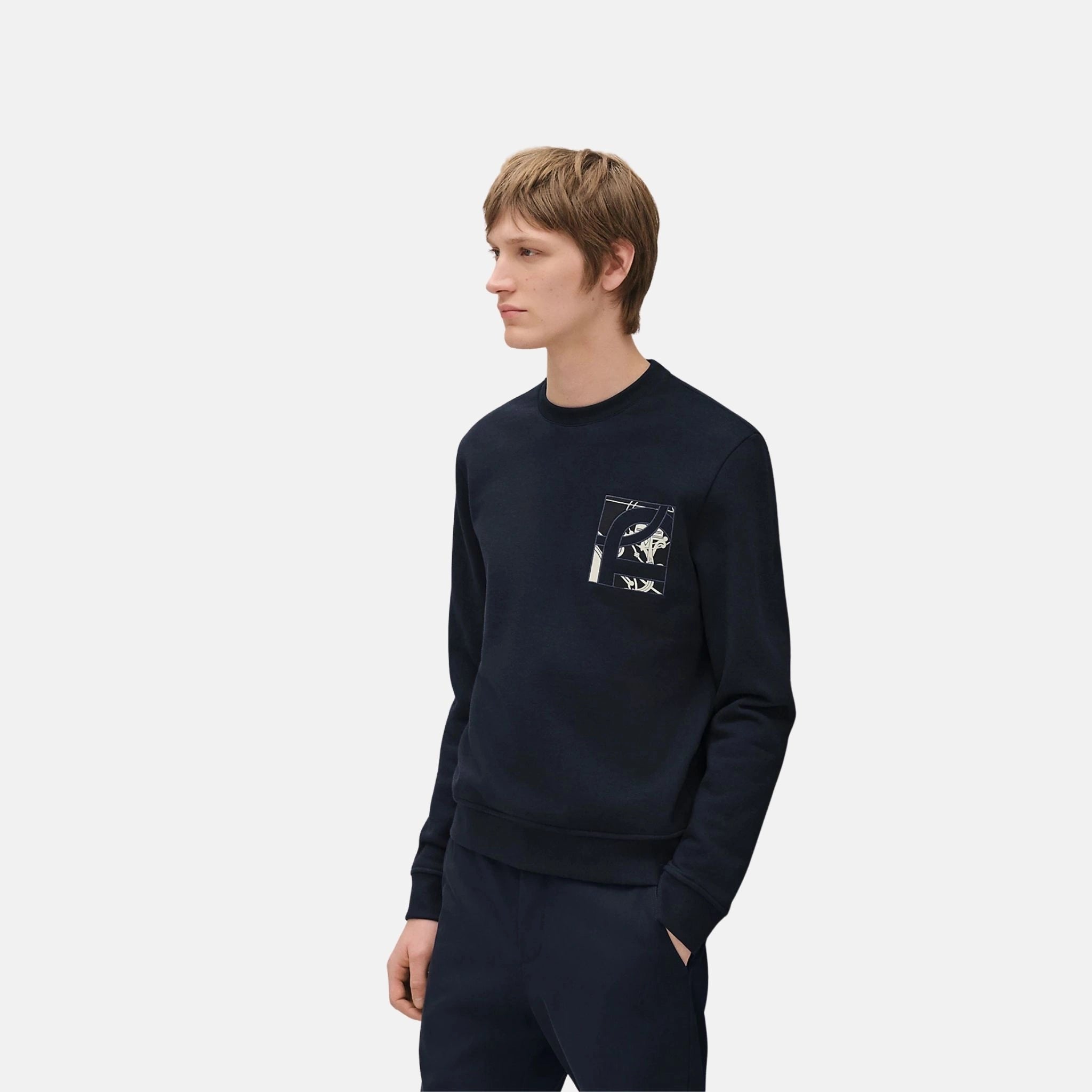 Hermes Ex-Libris Crewneck Sweater, Marine, Front