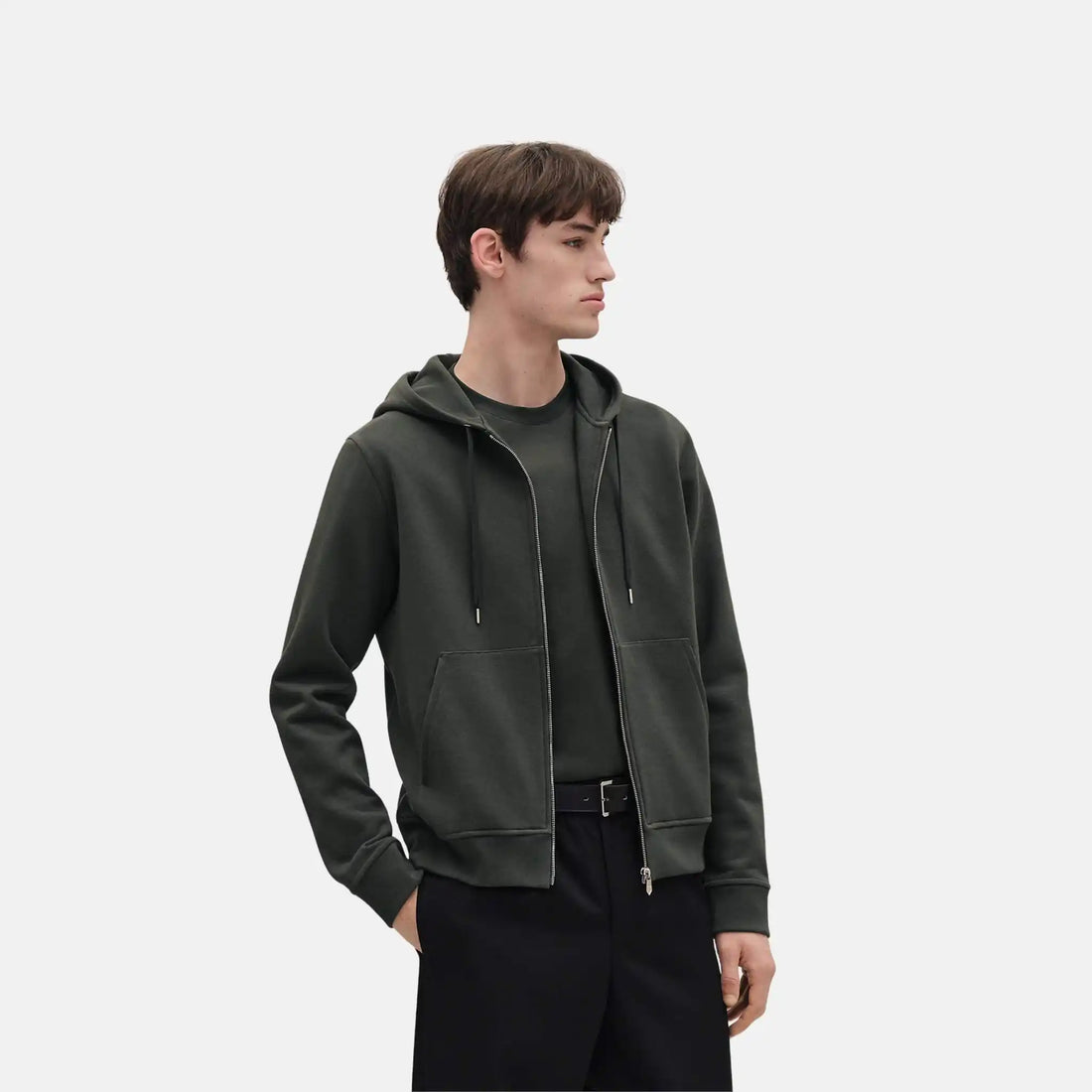 Hermes Ex-Libris Hooded Sweater with Silk Detail, Vert Chrome, Front