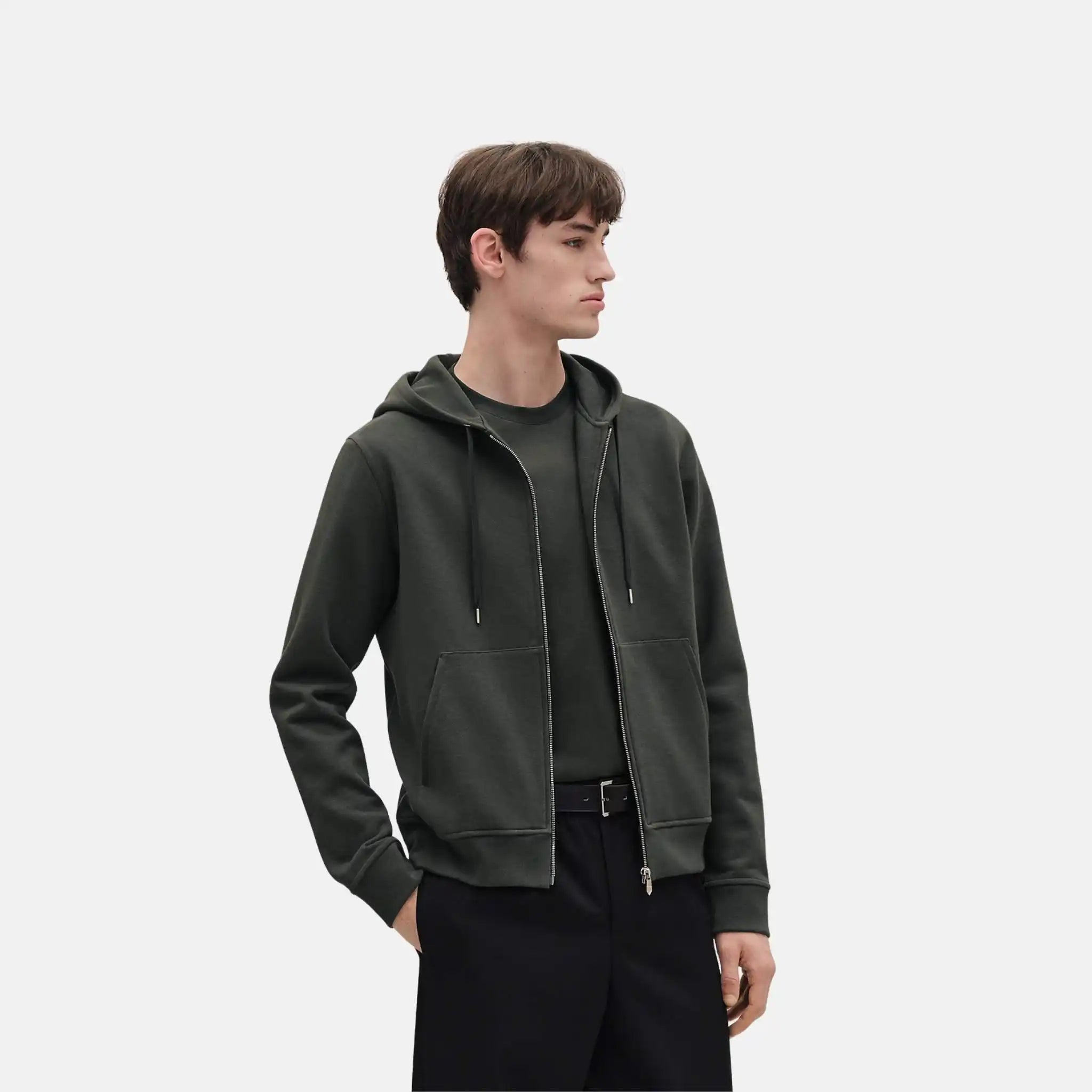 Hermes Ex-Libris Hooded Sweater with Silk Detail, Vert Chrome, Front