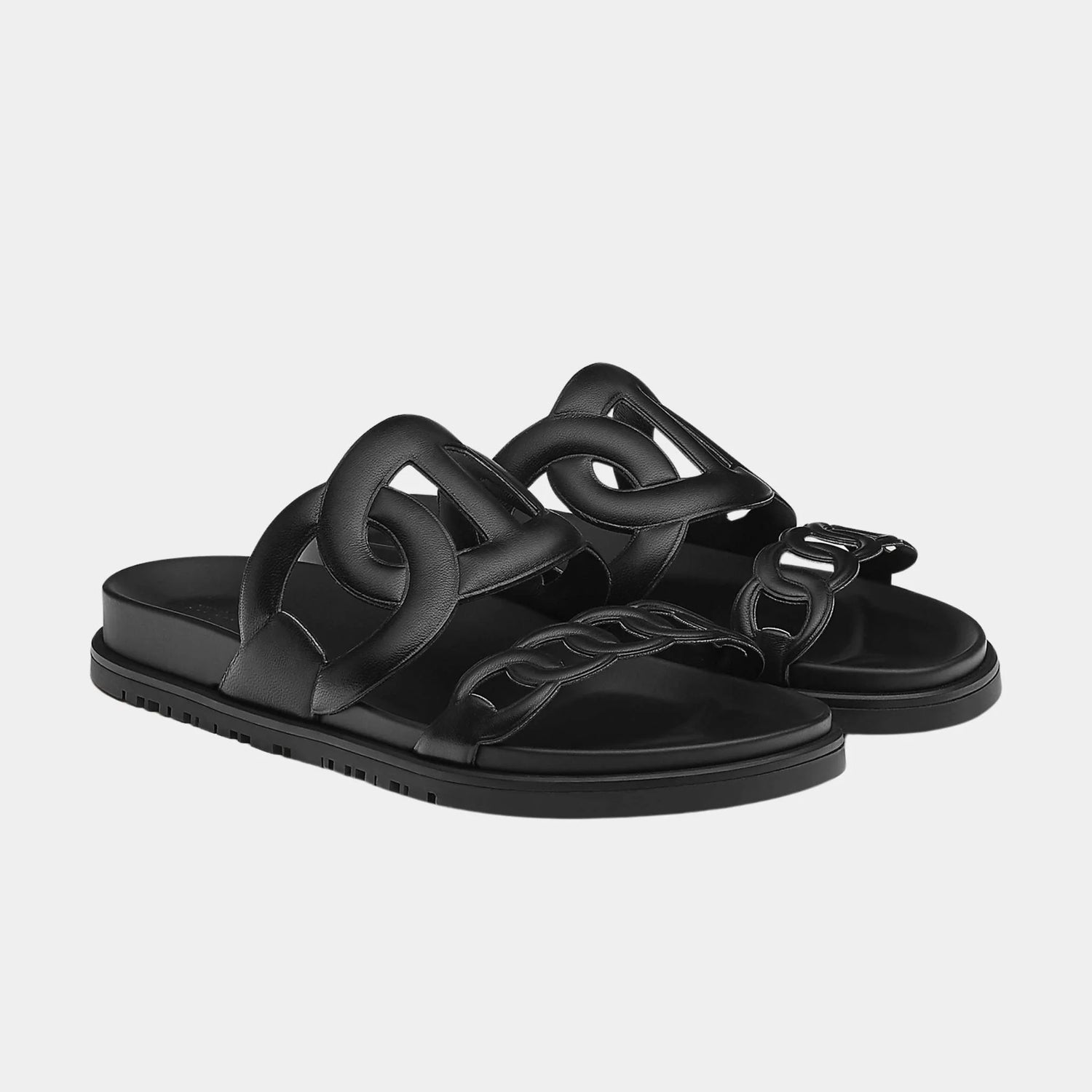 Hermes Extra Sandal in Nappa Leather, Noir, Front