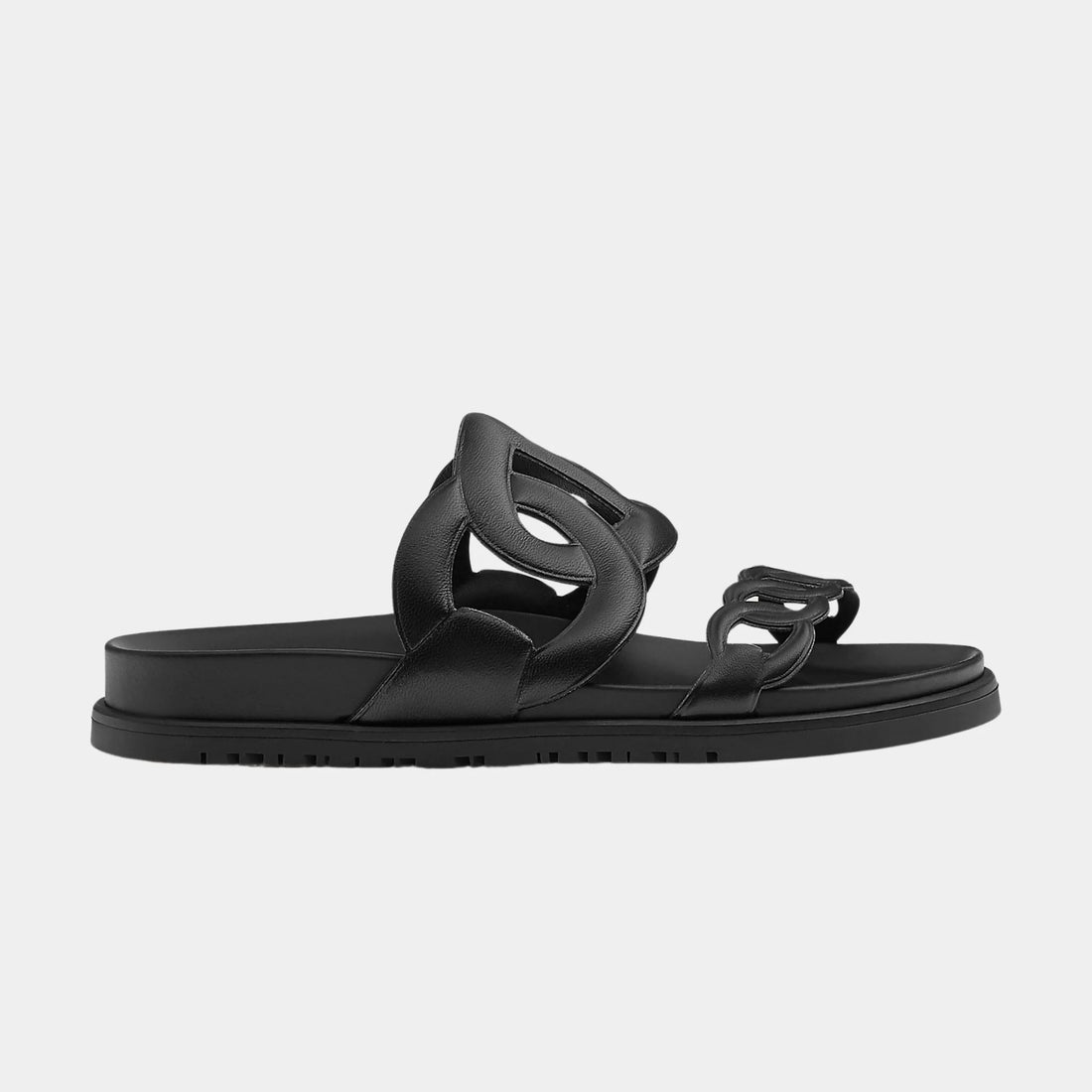 Hermes Extra صندل من جلد نابا، أسود، جانبي