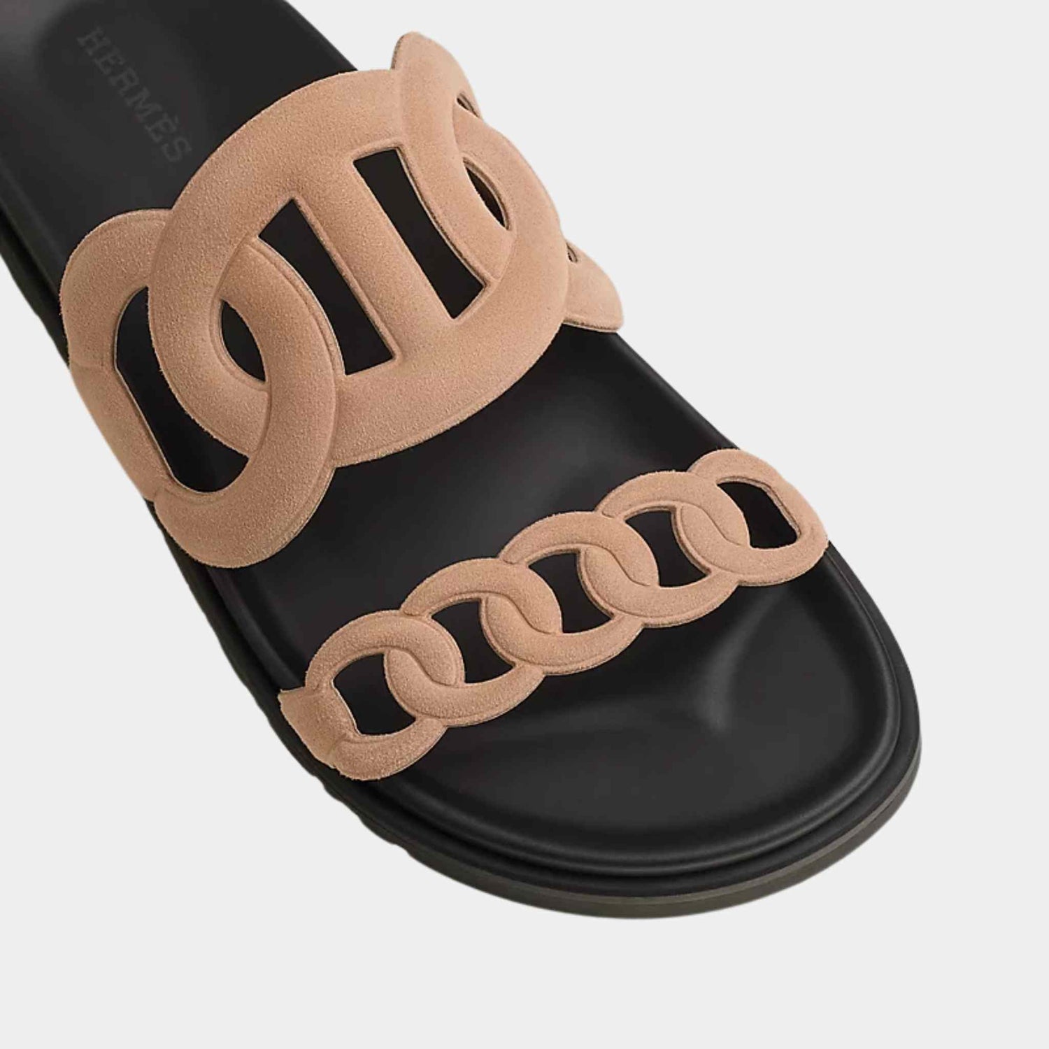 Hermes Extra Sandals Suede Goatskin,  Beige Pearl, Closeup Top