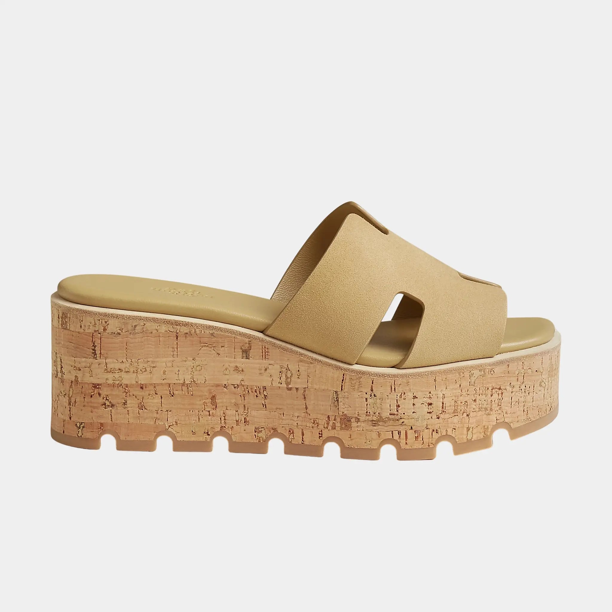 Hermes Eze 30 Sandals Suede Goatskin, Beige Albatre, Side