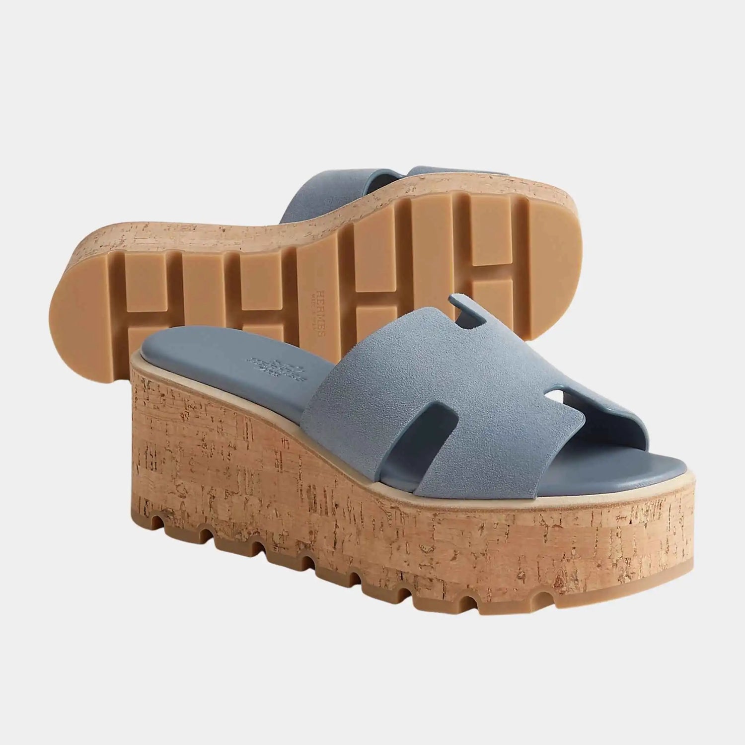 Hermes Eze 30 Sandals Suede Goatskin, Rouge Tomette, Bleu Grignon, Front