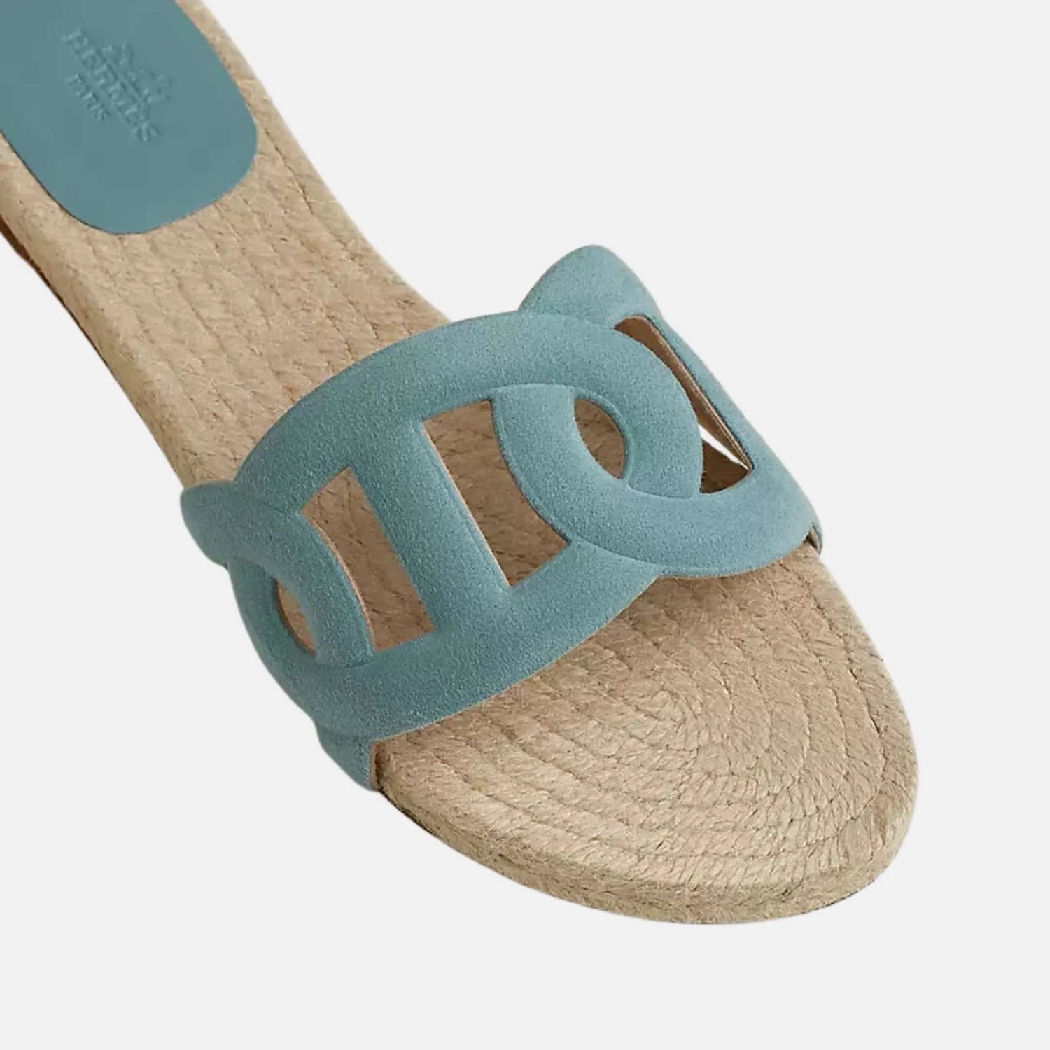 Hermes Famous Espadrilles Suede Goatskin, Bleu Citadin , Top Closeup
