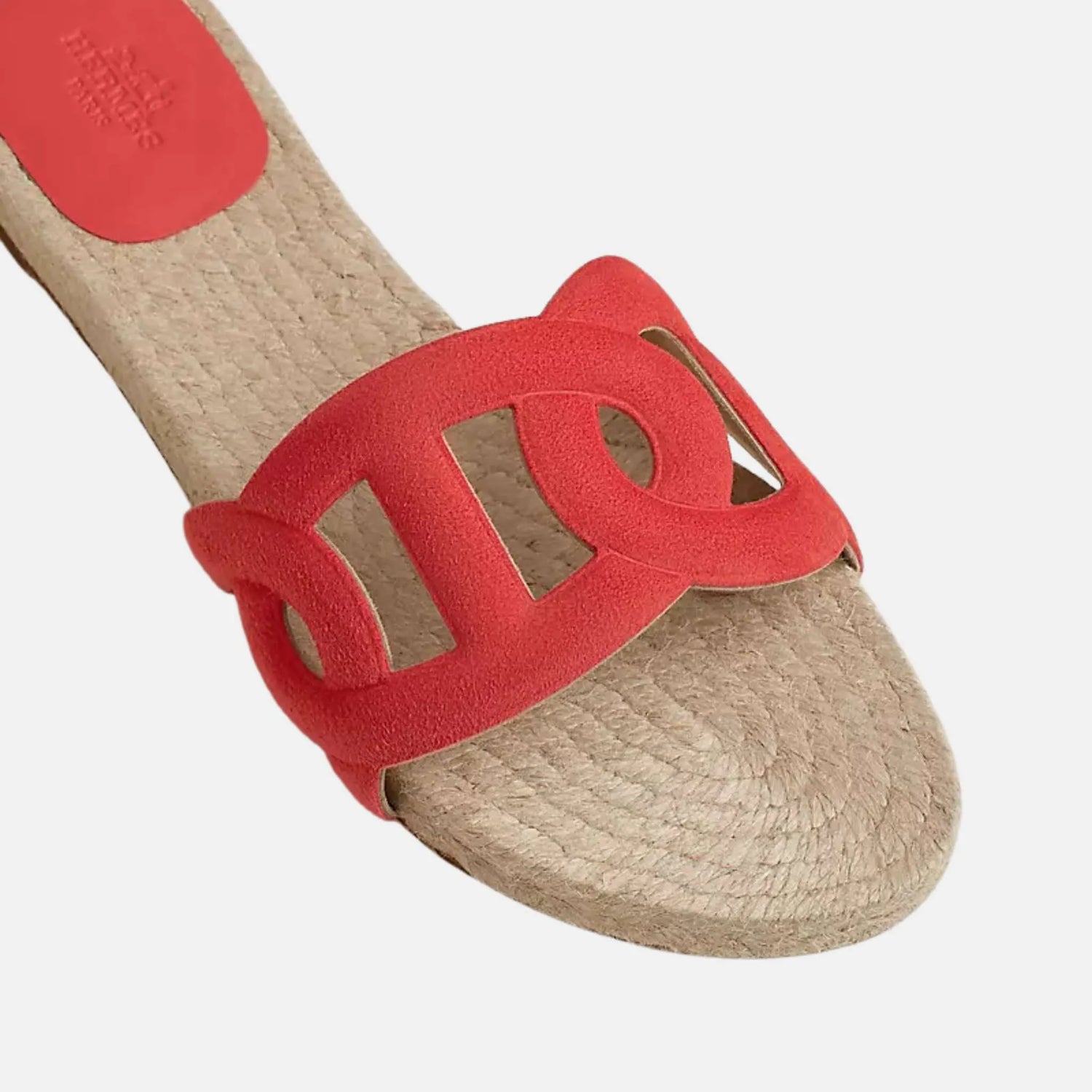 Hermes Famous Espadrilles Suede Goatskin, Rose Vermillon , Top Closeup
