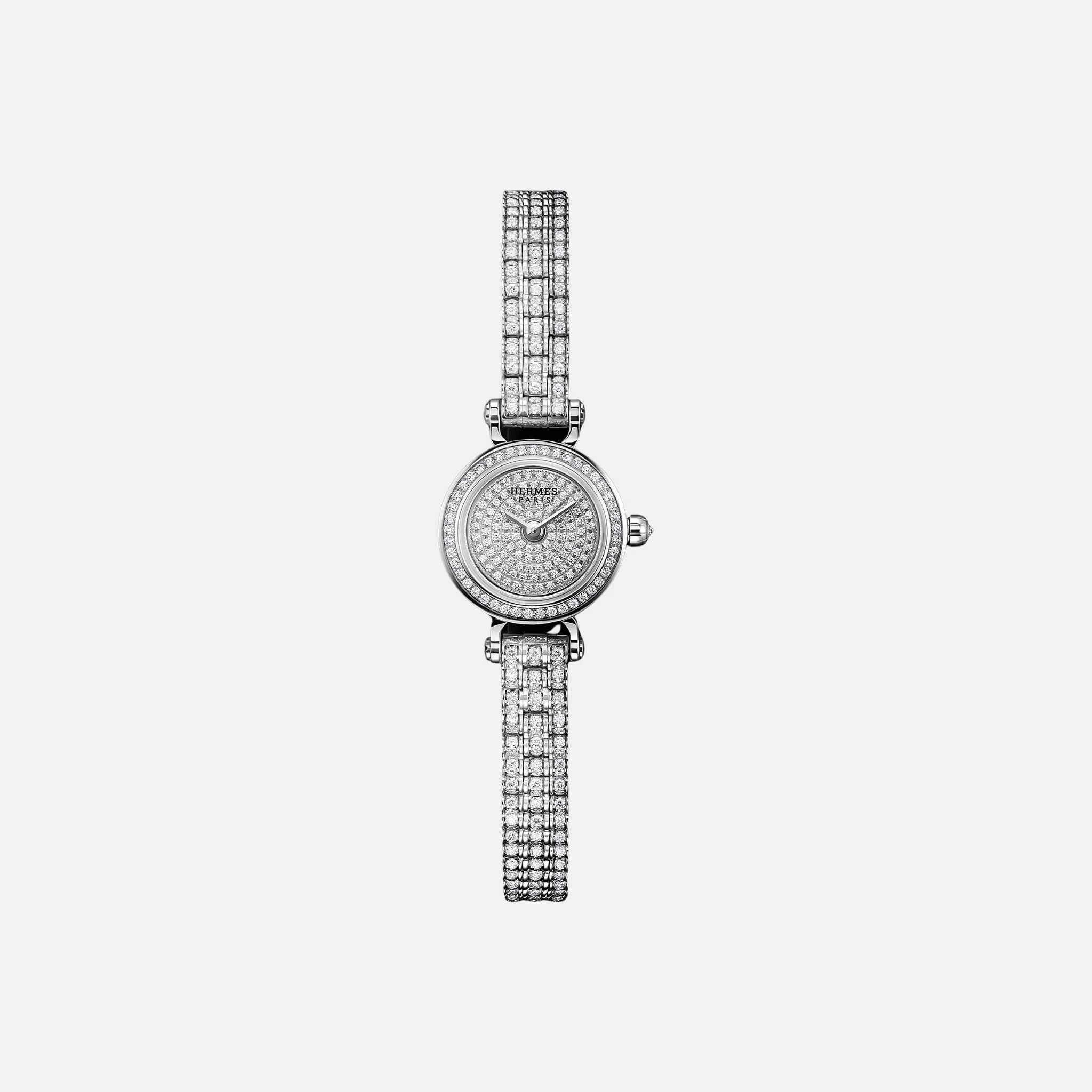Hermes Faubourg Joaillerie Watch Mini 16mm White Gold Bracelet, Front