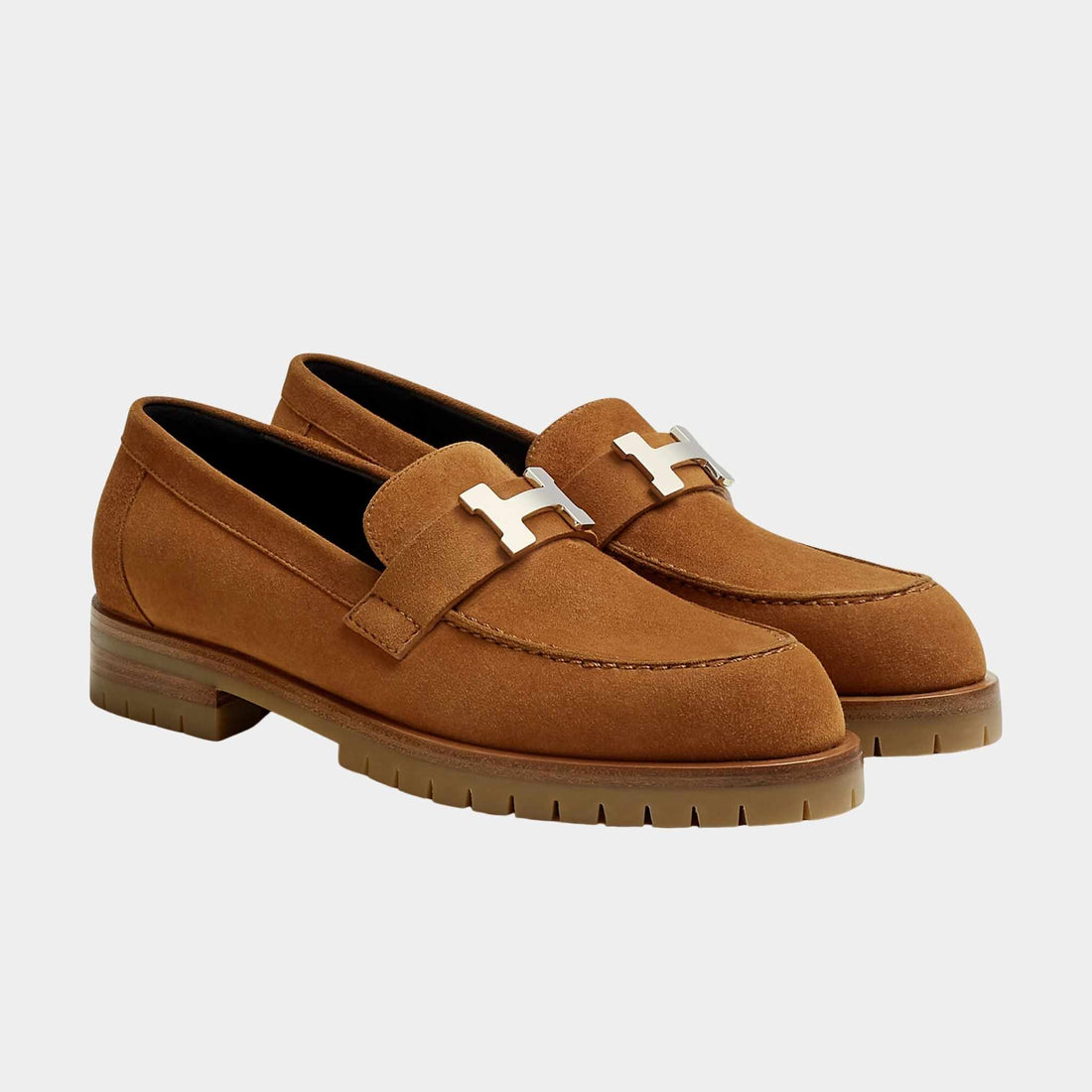 Hermes Faubourg Loafer in Suede Goatskin, Naturel, Front