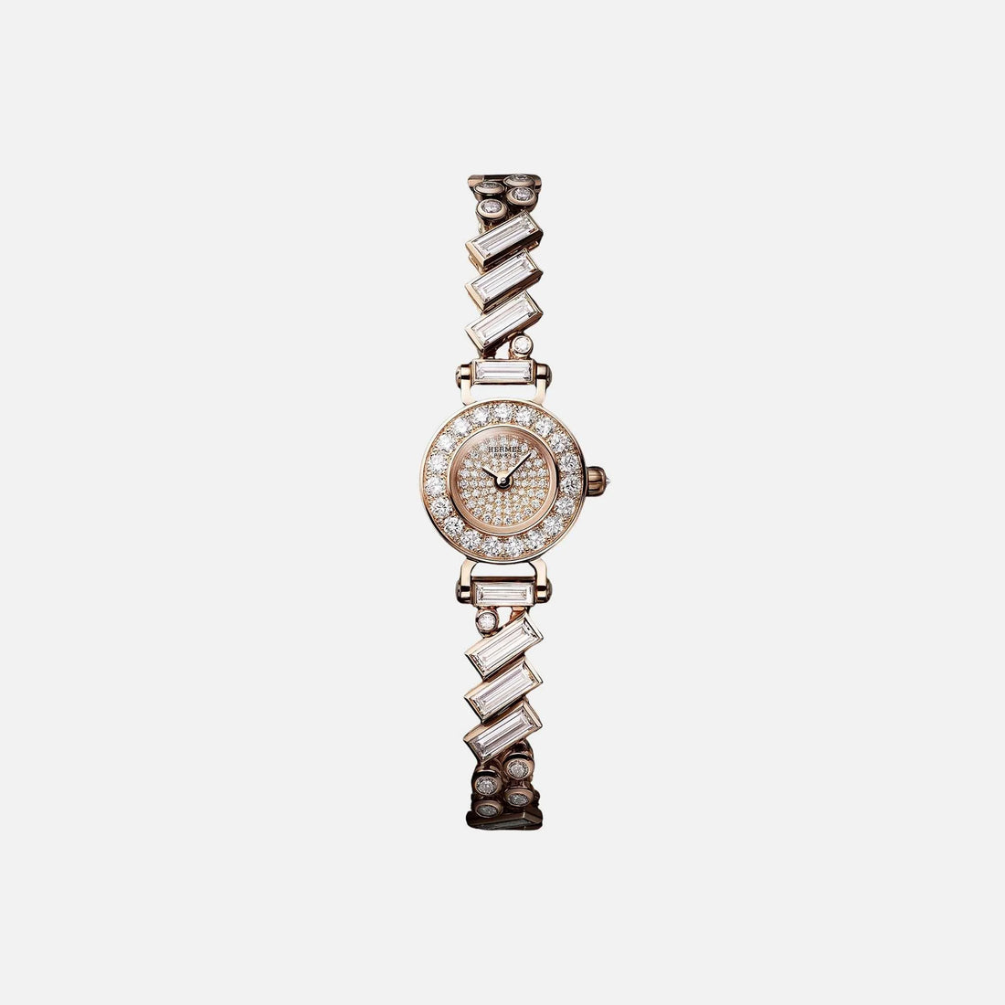 Hermes Faubourg Polka Watch Mini 15mm Rose Gold Diamond Bracelet