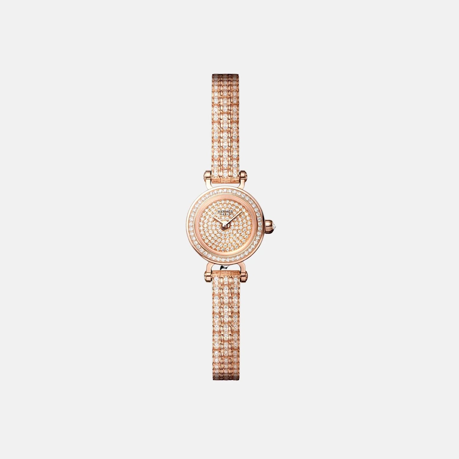 Hermes Faubourg Watch Mini 15mm Rose Gold Diamond Bracelet