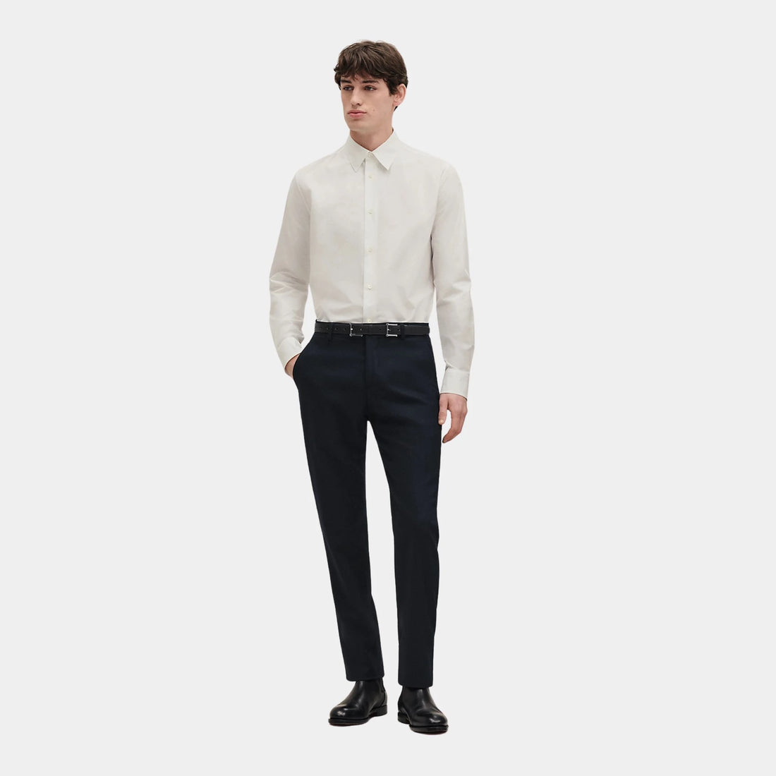 Hermes Fitted Body Shirt in Cotton, Blanc, Front