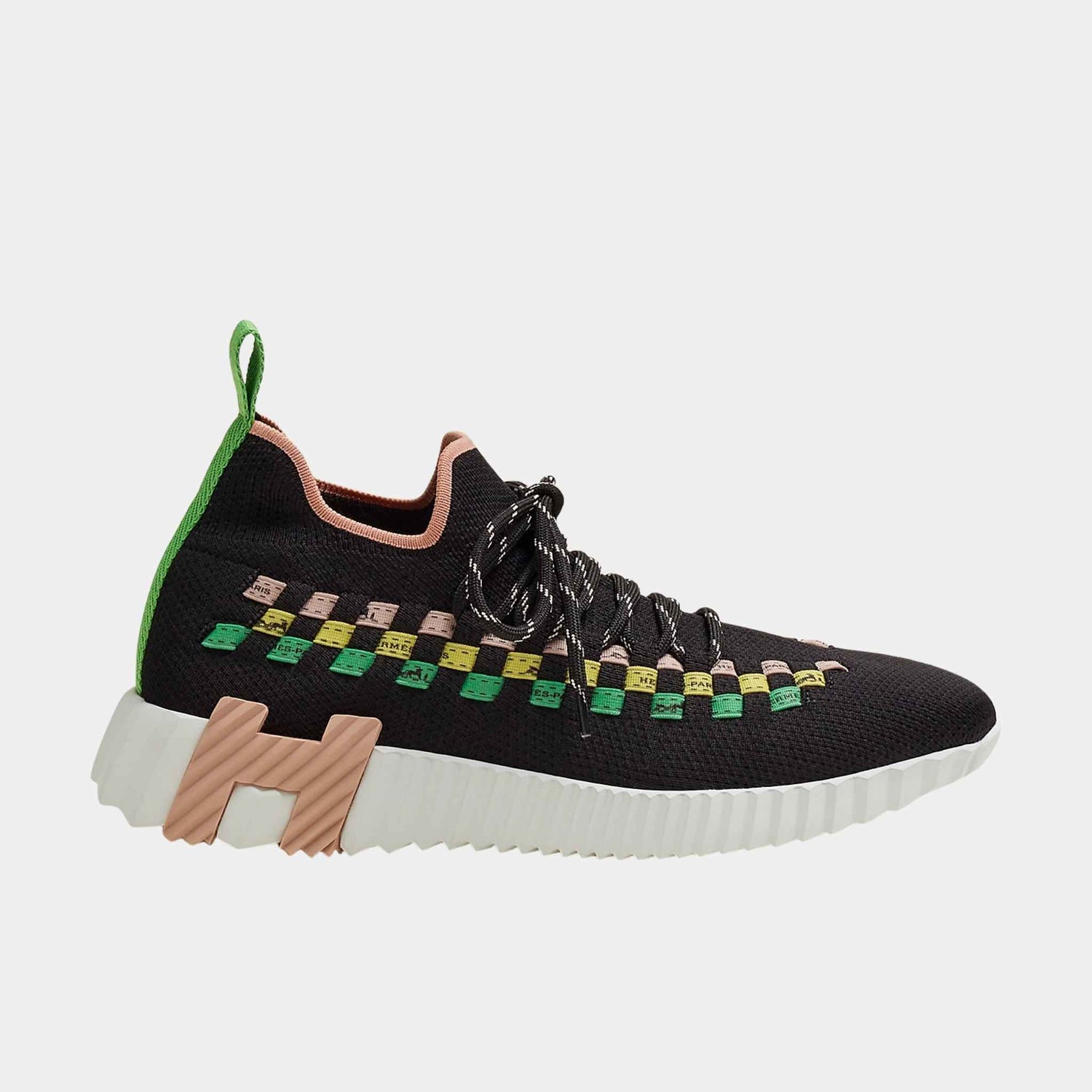 Hermes Flex Slip On Sneaker in Knit with Braided Bolduc Detail Women, Multicolour Noir, Side